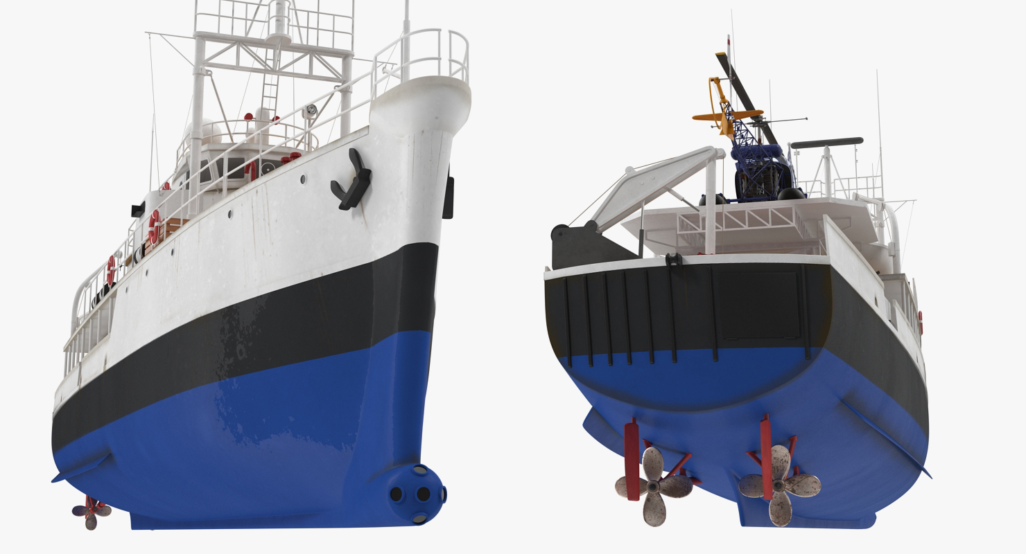 3D Old Scientific Research Vessel with Helicopter
