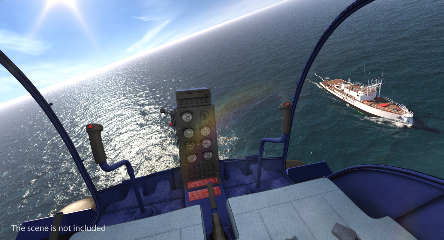 3D Old Scientific Research Vessel with Helicopter