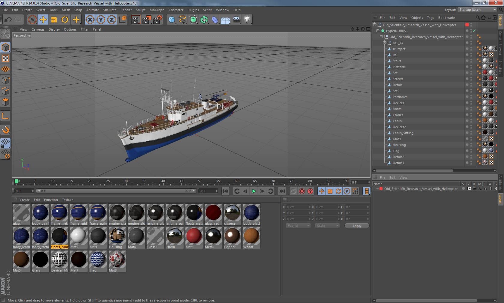 3D Old Scientific Research Vessel with Helicopter