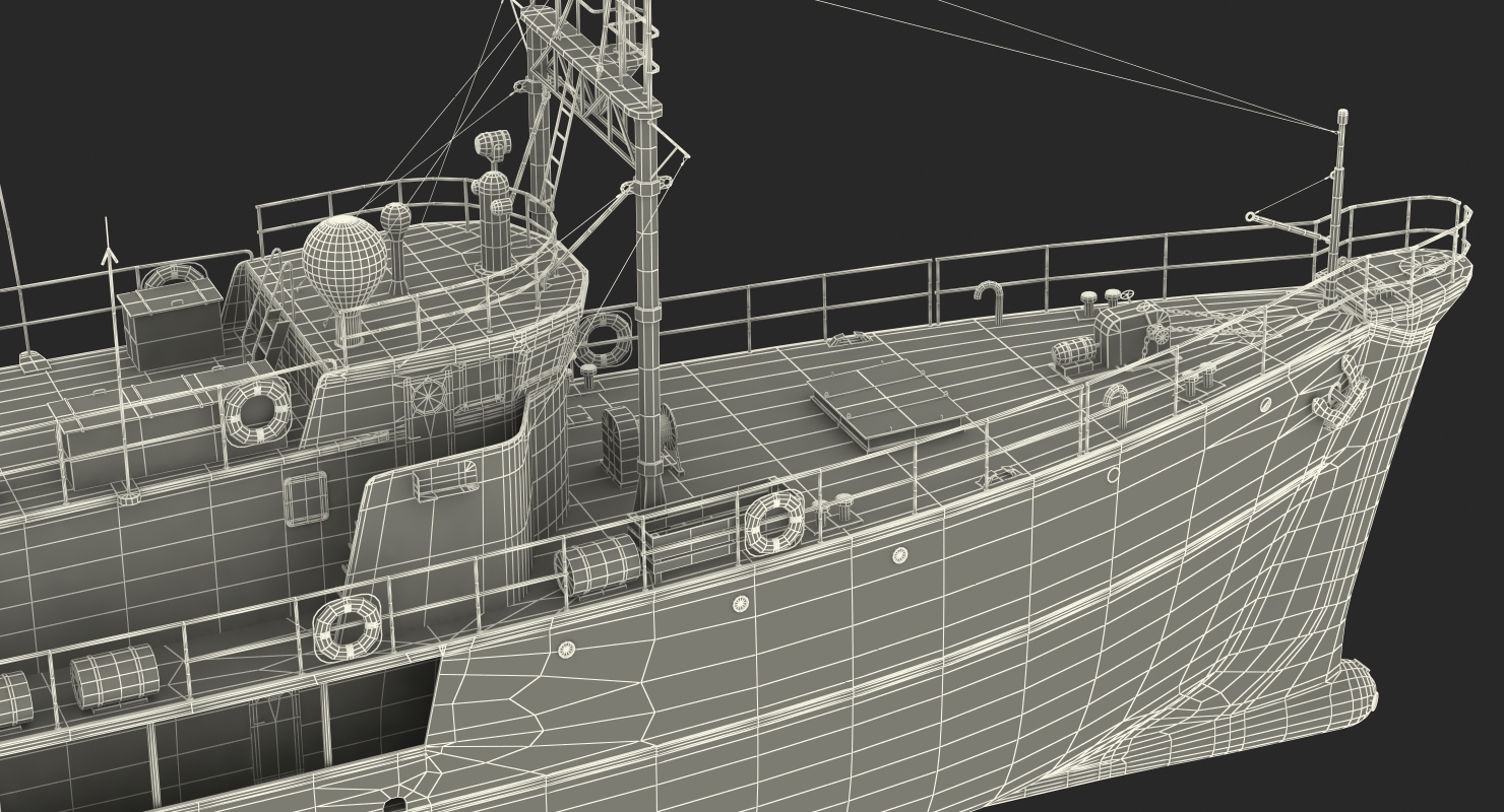3D Old Scientific Research Vessel with Helicopter