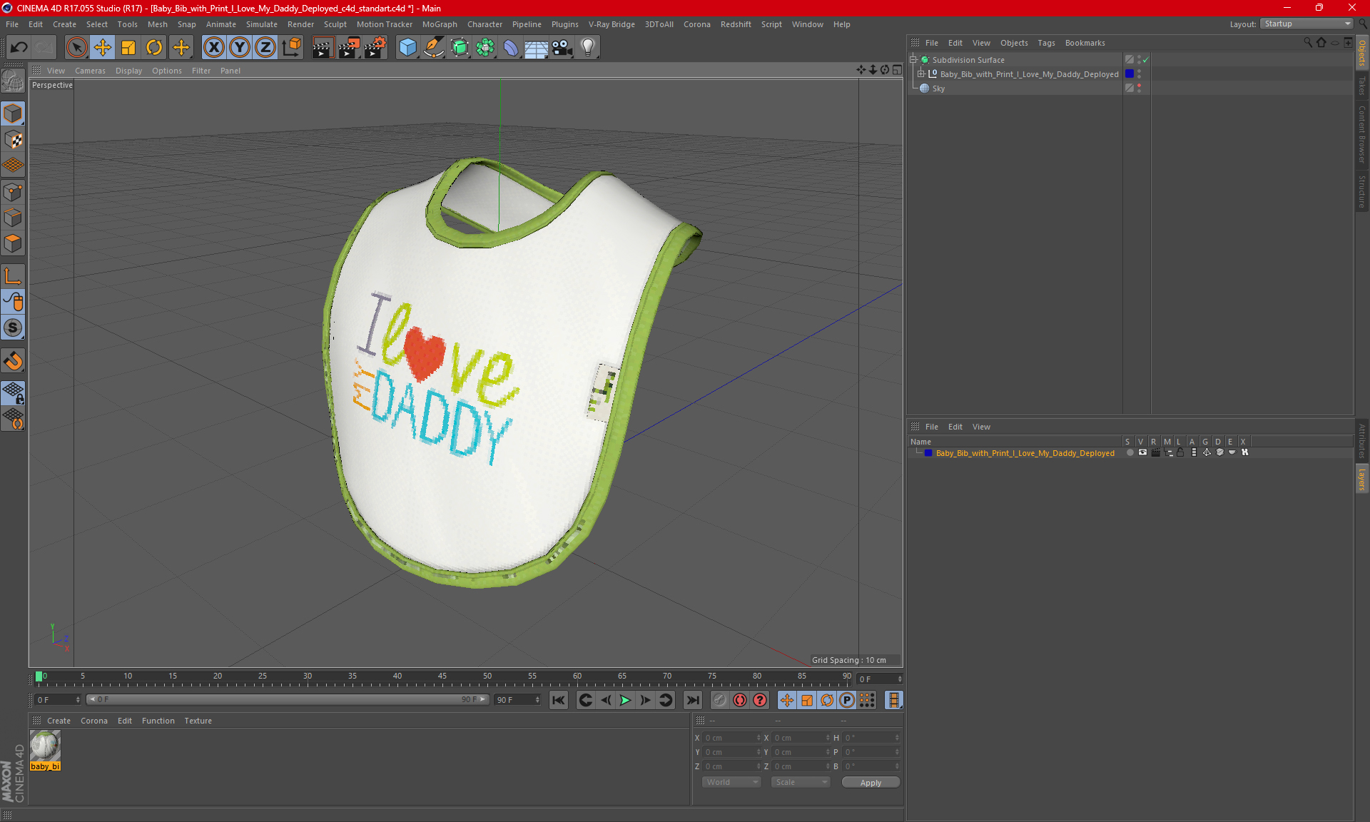 Baby Bib with Print I Love My Daddy Deployed 3D model