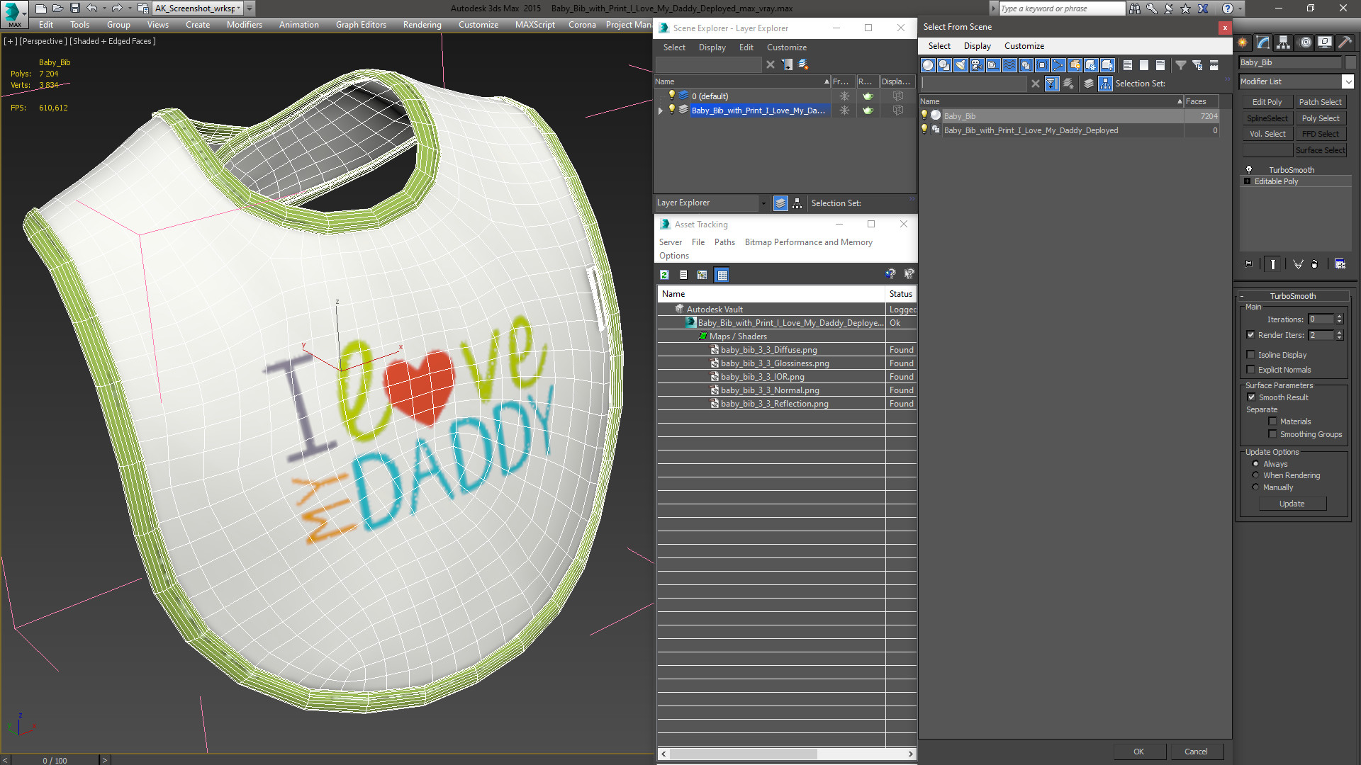 Baby Bib with Print I Love My Daddy Deployed 3D model