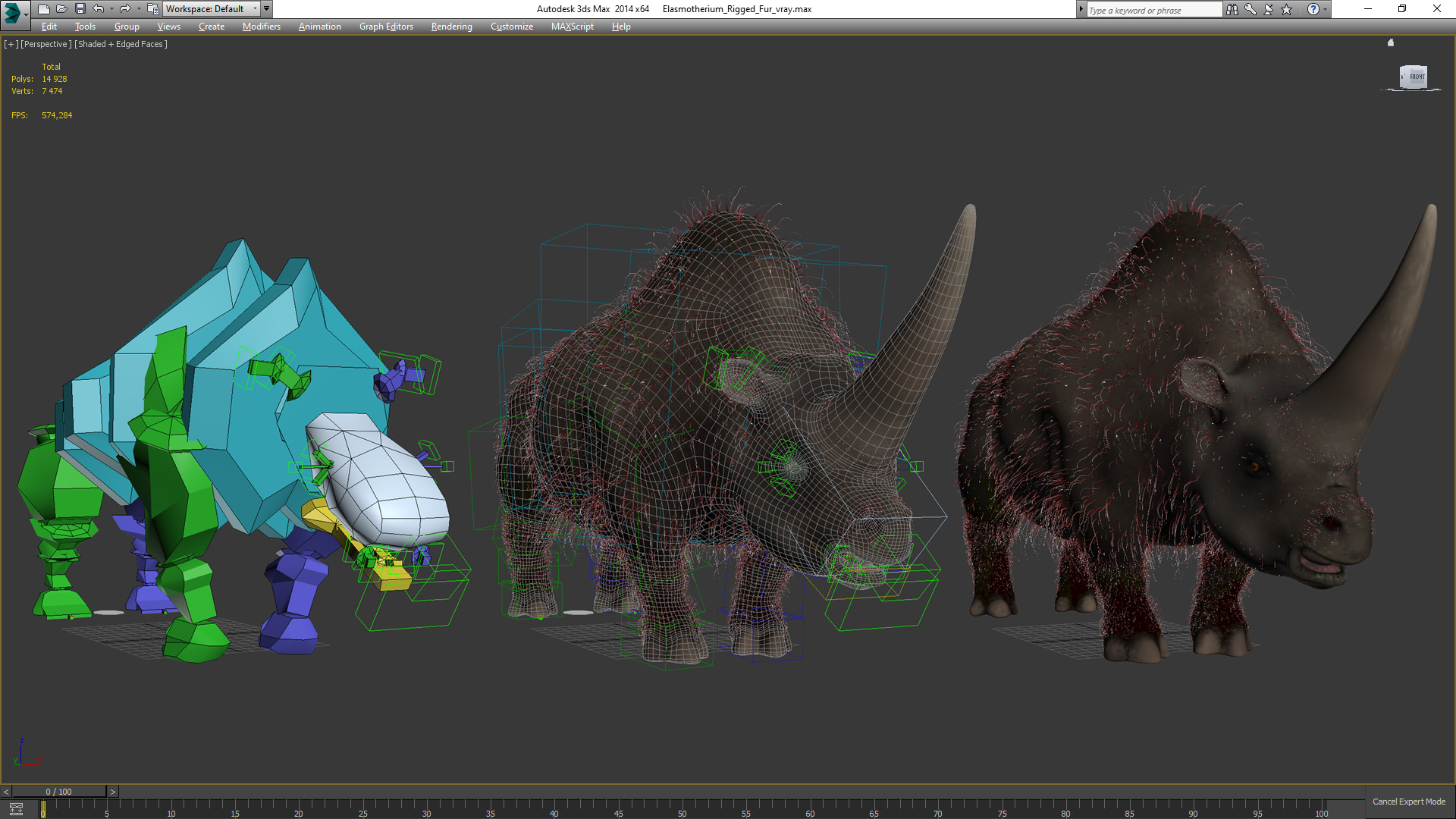 Elasmotherium Rigged Fur 3D model