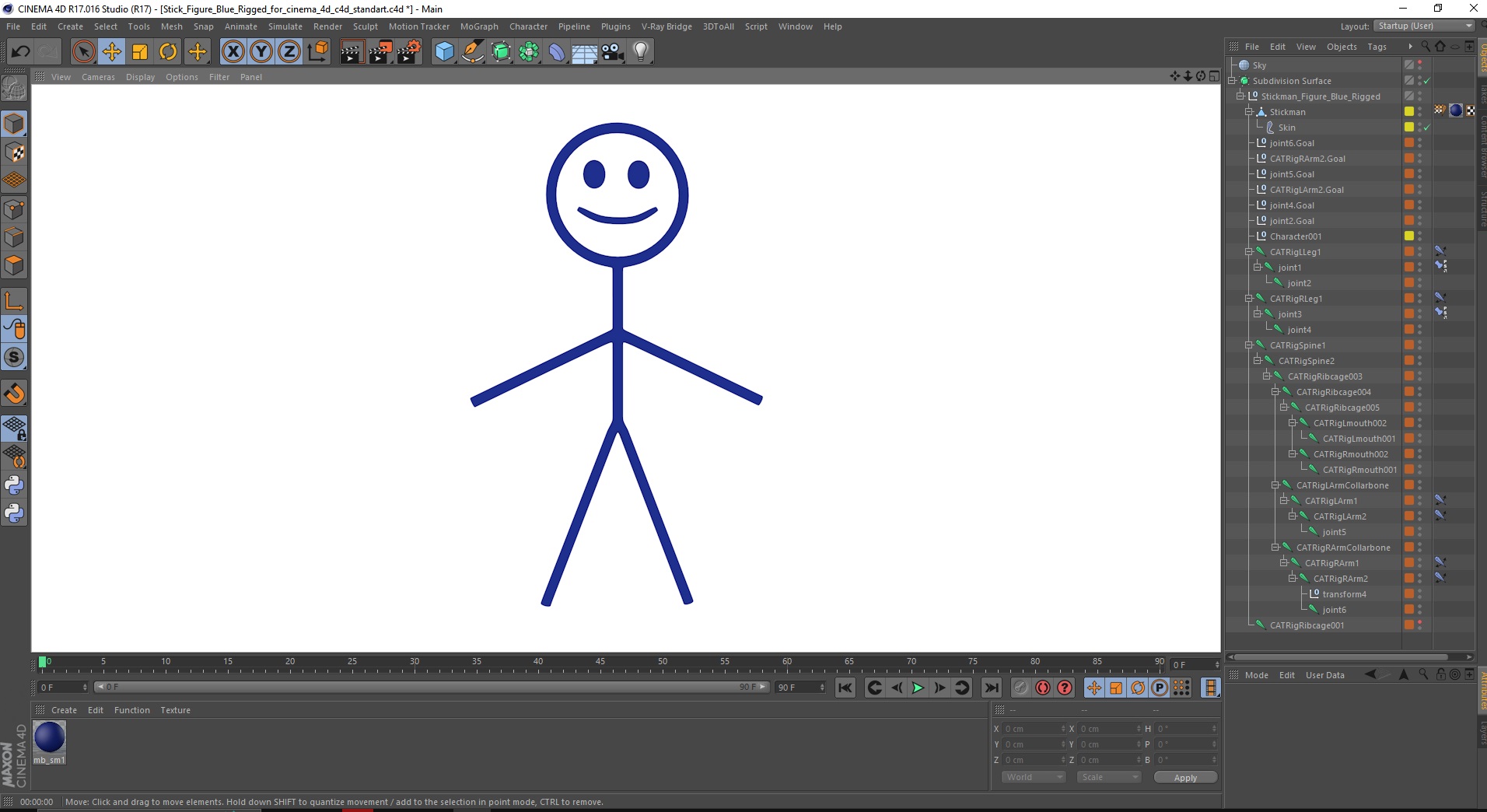3D Stick Figure Blue Rigged for Cinema 4D model