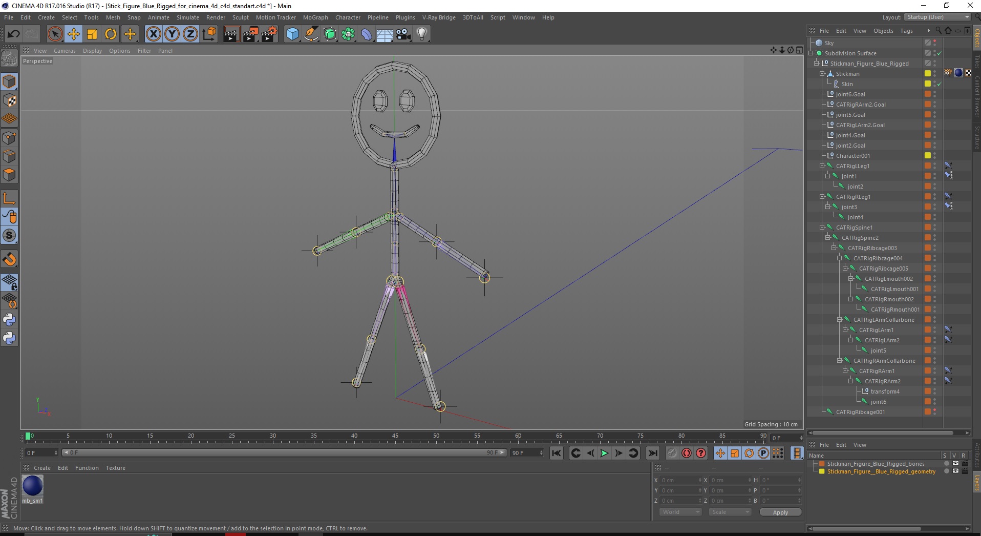 3D Stick Figure Blue Rigged for Cinema 4D model