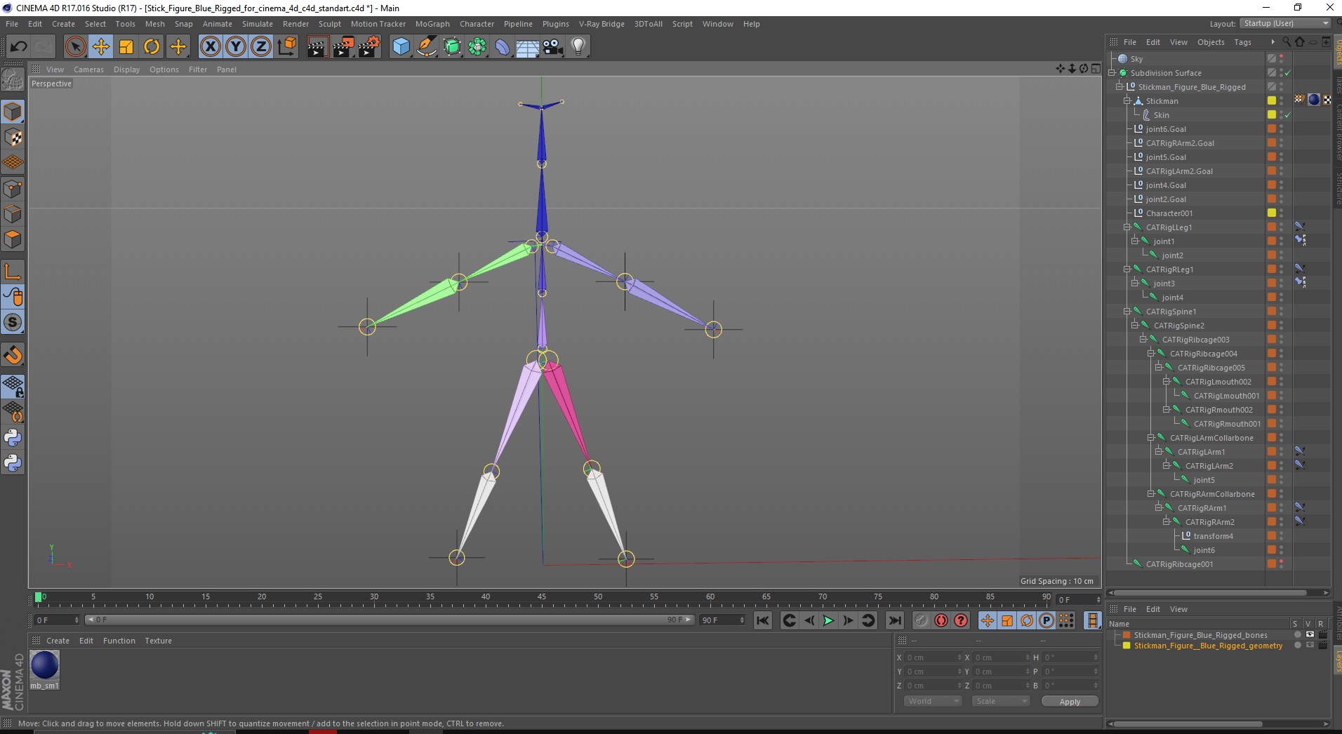 3D Stick Figure Blue Rigged for Cinema 4D model