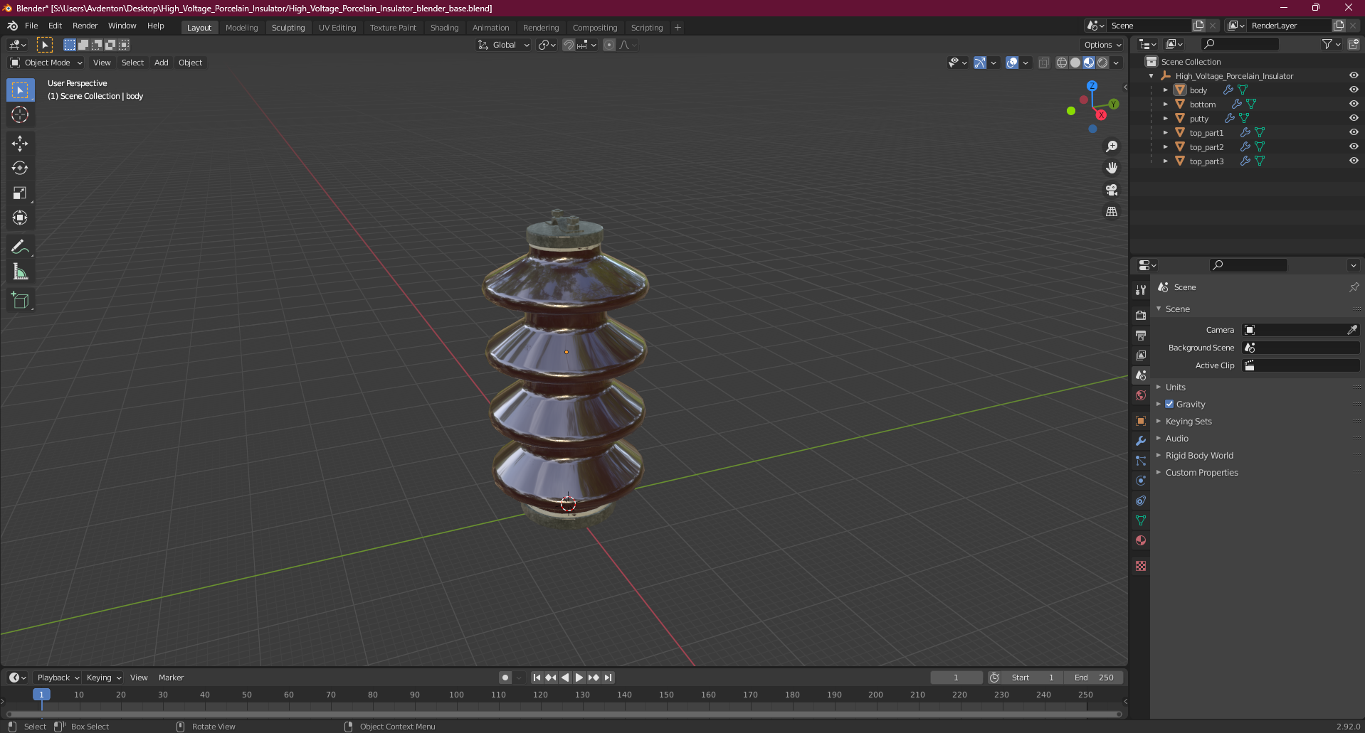 High Voltage Porcelain Insulator 3D