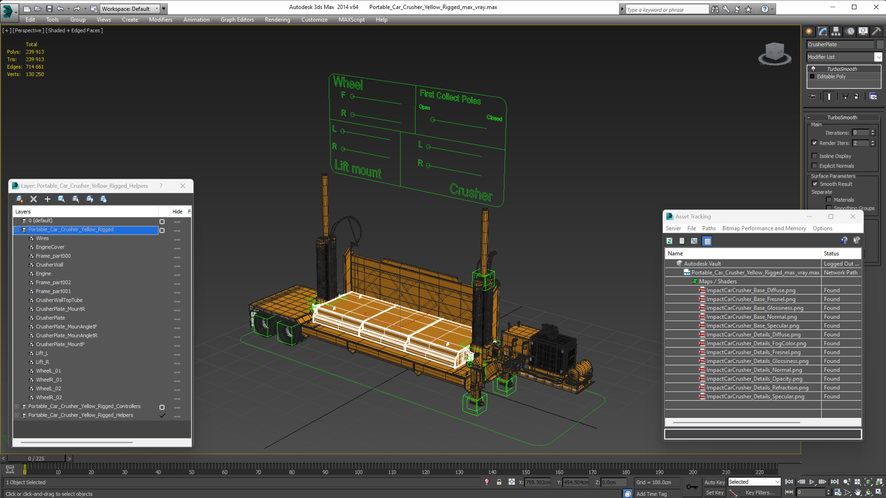 Portable Car Crusher Yellow Rigged 3D model