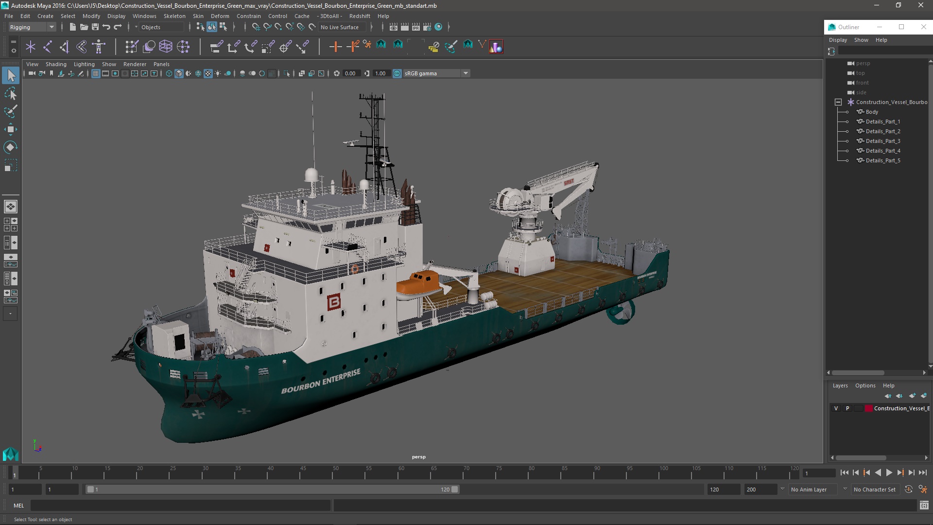 Construction Vessel Bourbon Enterprise Green 3D model