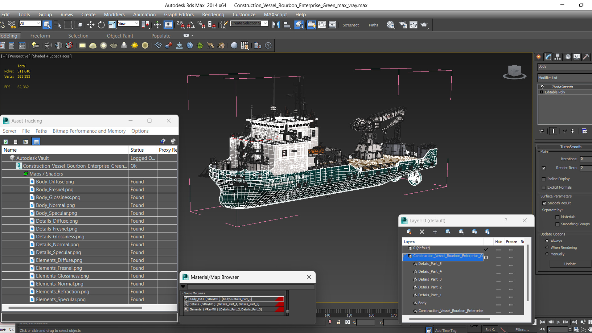 Construction Vessel Bourbon Enterprise Green 3D model