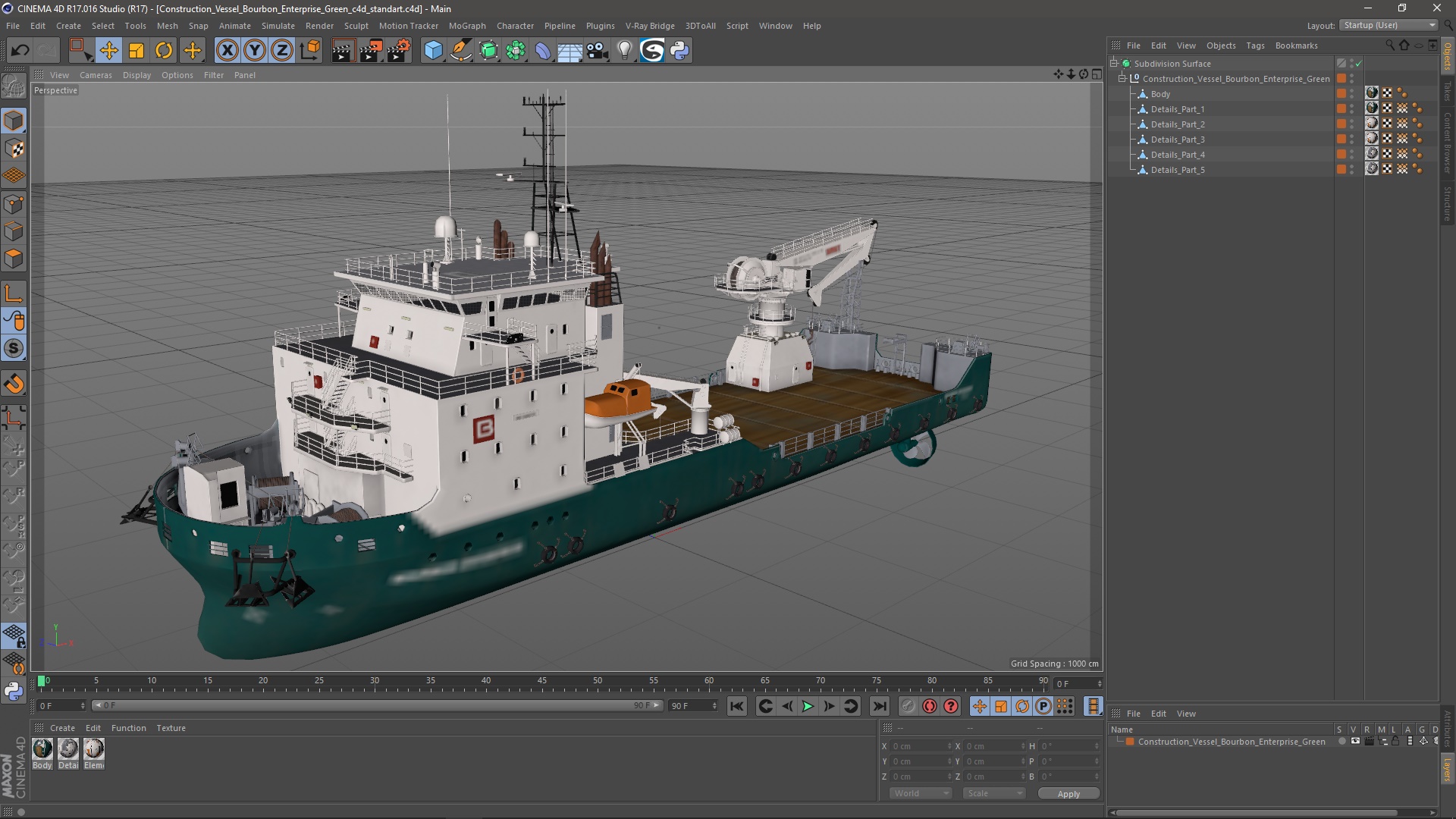 Construction Vessel Bourbon Enterprise Green 3D model