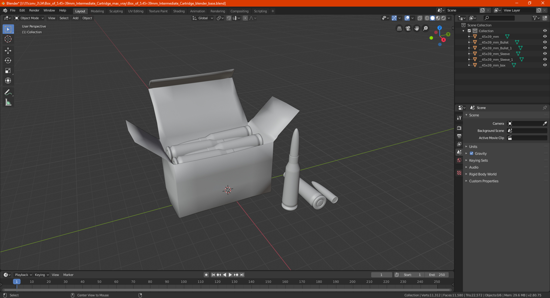 Box of 5_45x39mm Intermediate Cartridge 3D model