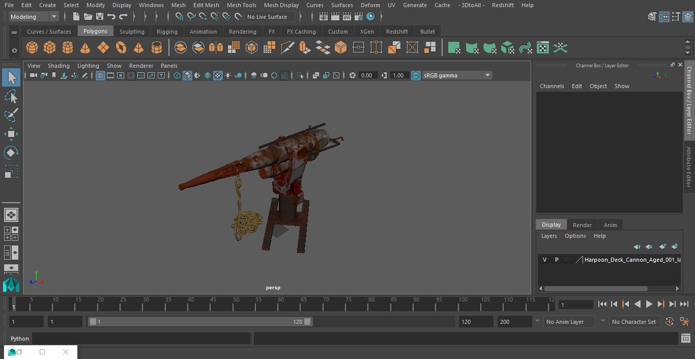 Harpoon Deck Cannon Aged 3D model