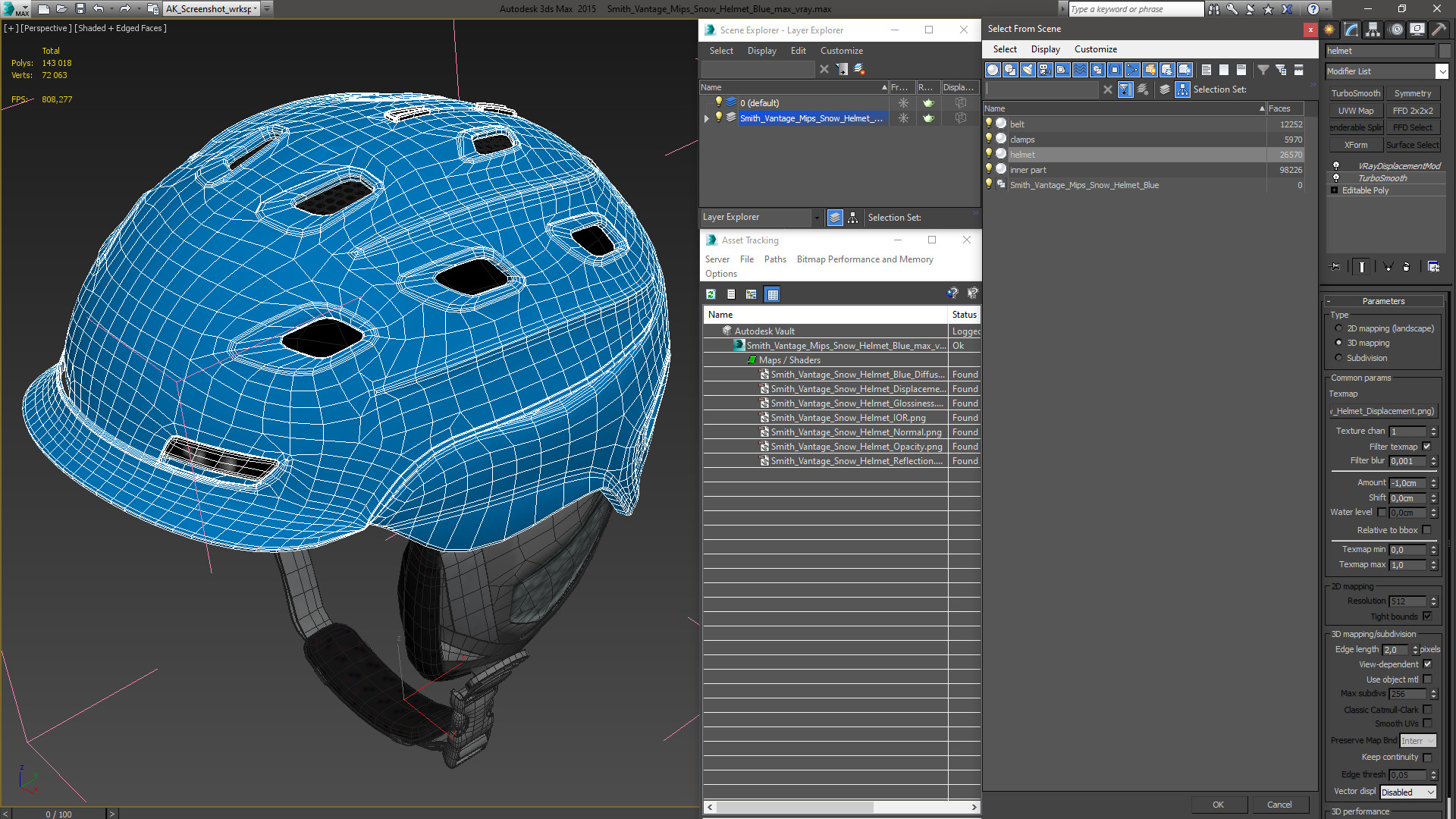 3D model Smith Vantage Mips Snow Helmet Blue