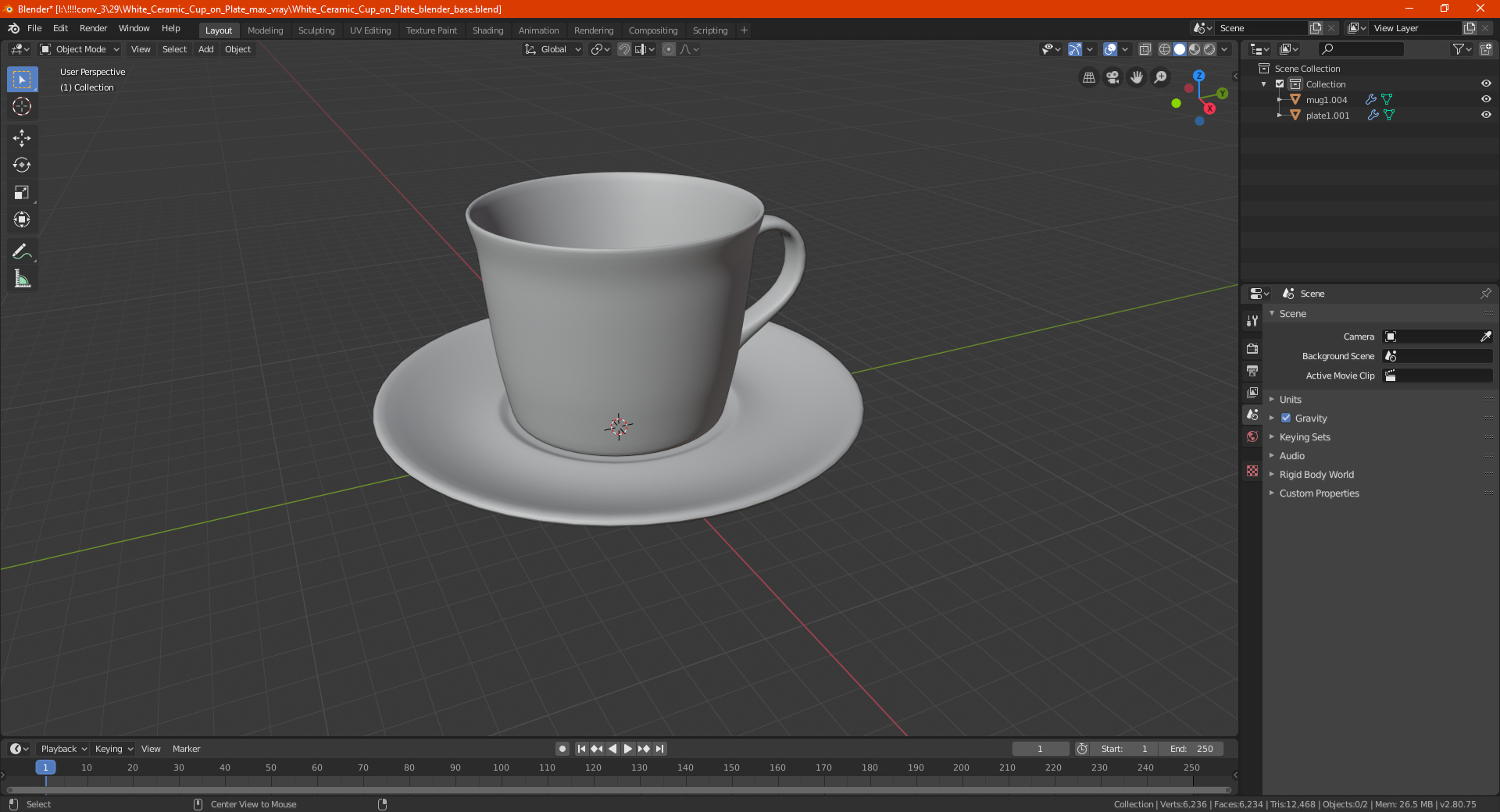 3D White Ceramic Cup on Plate