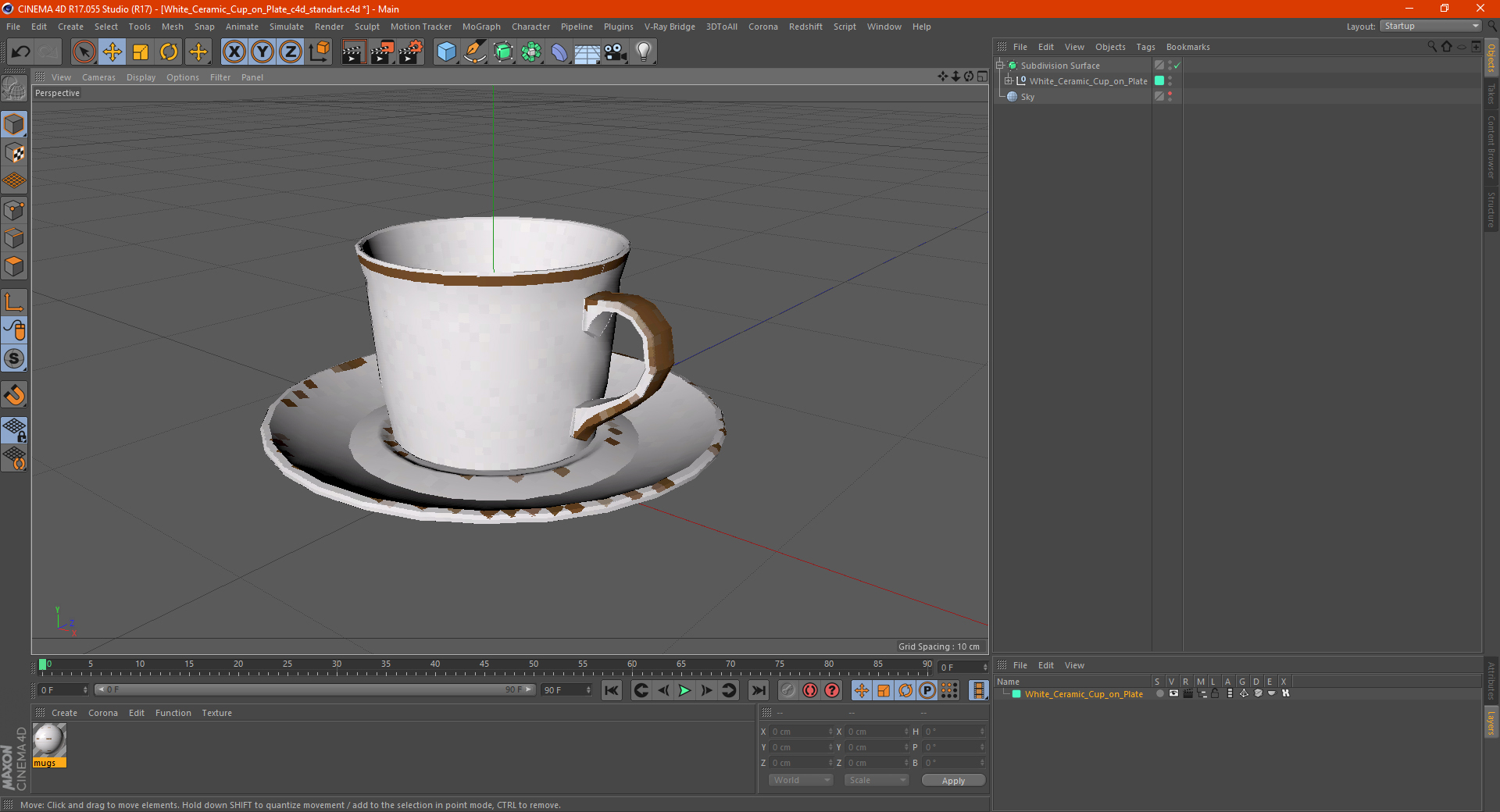 3D White Ceramic Cup on Plate