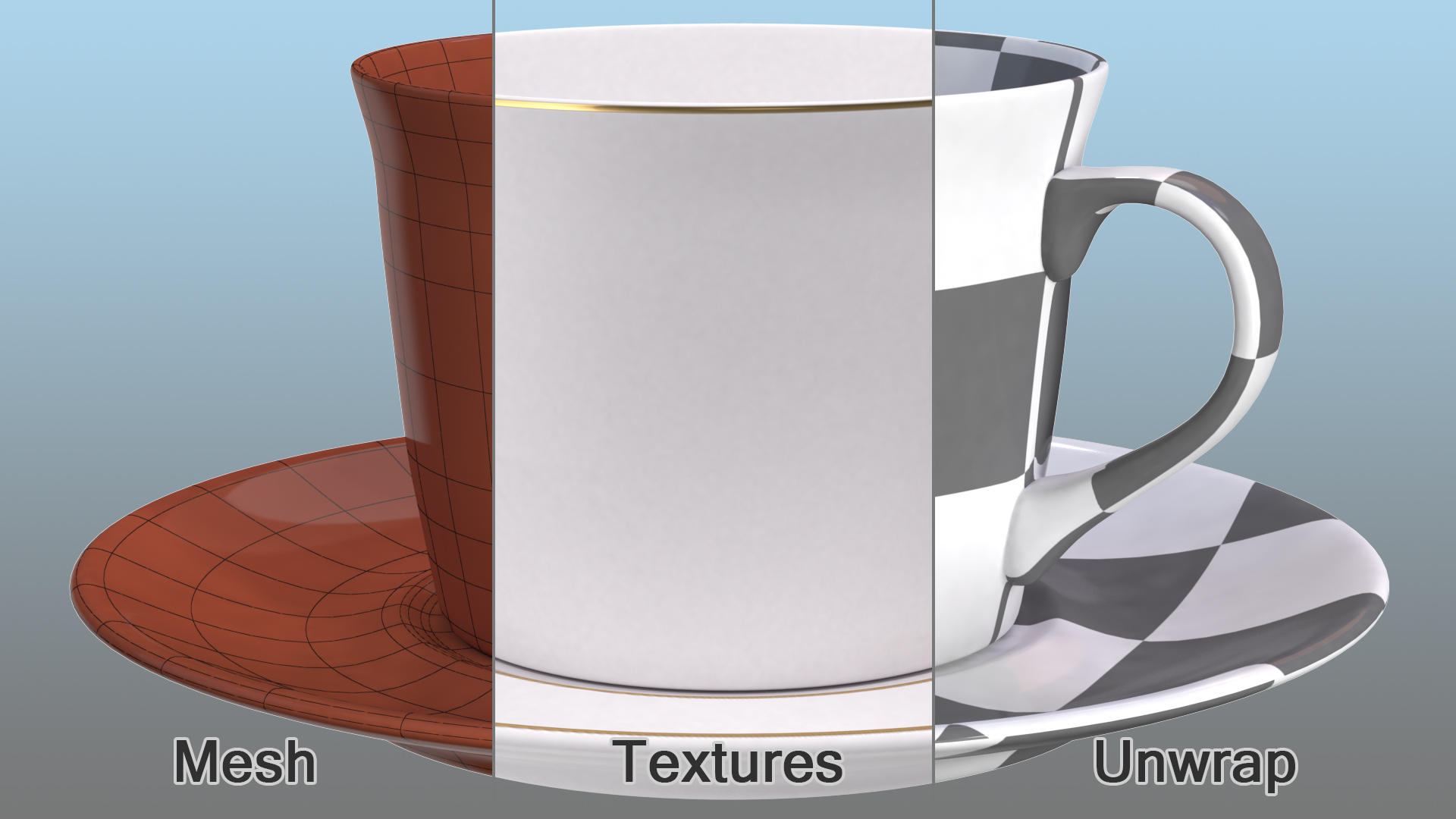 3D White Ceramic Cup on Plate
