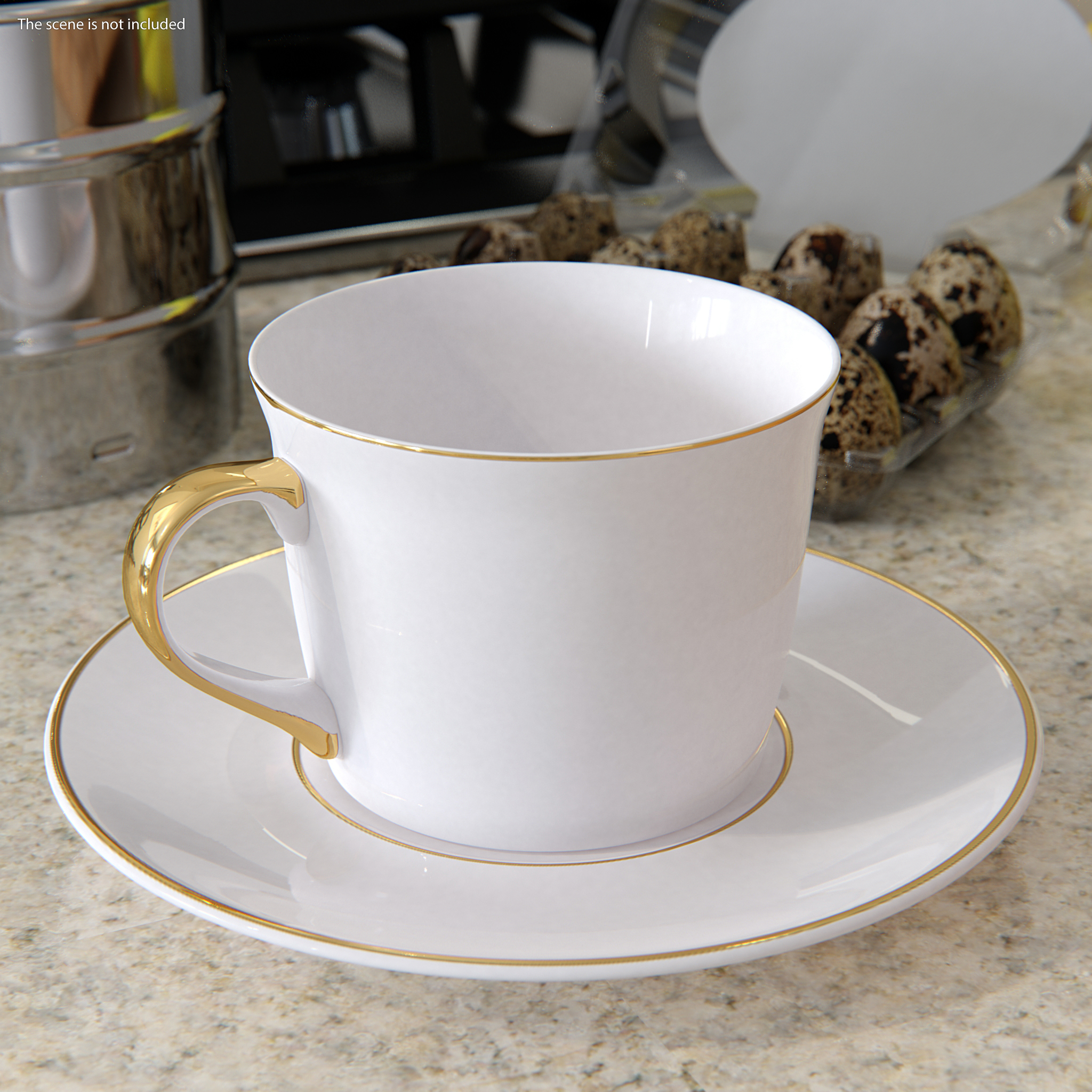 3D White Ceramic Cup on Plate