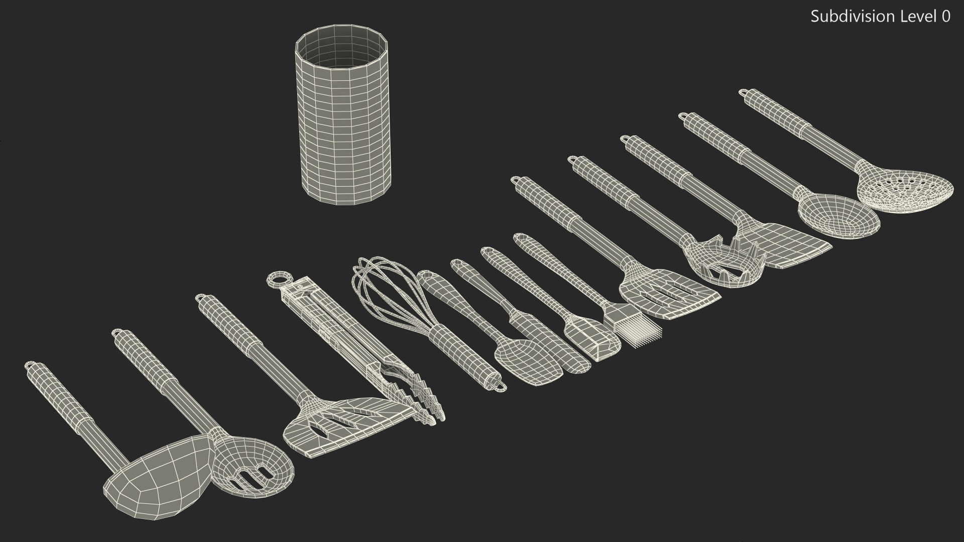 3D Cooking Utensil Set Chrome