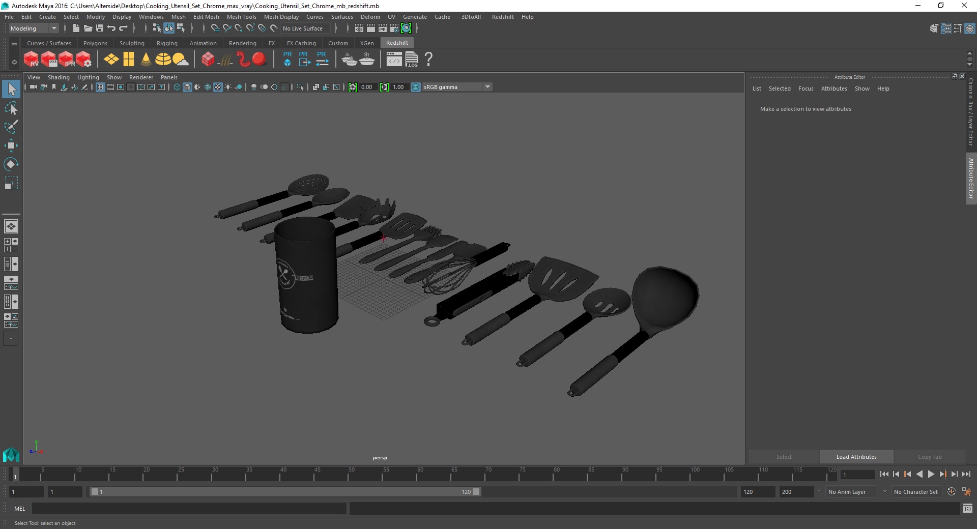 3D Cooking Utensil Set Chrome