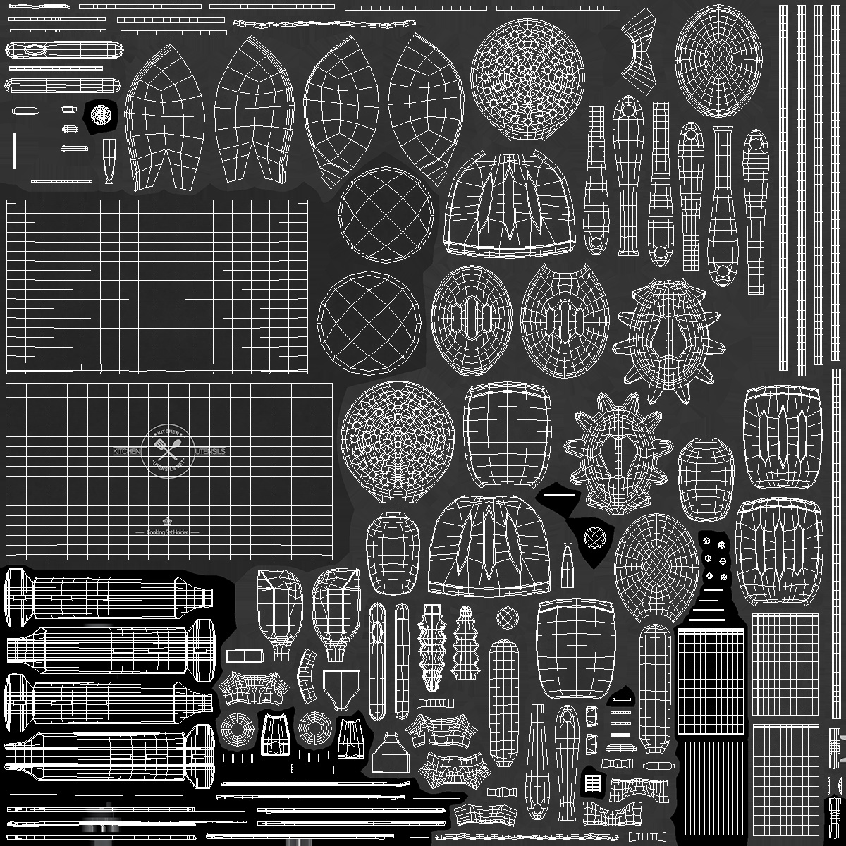 3D Cooking Utensil Set Chrome
