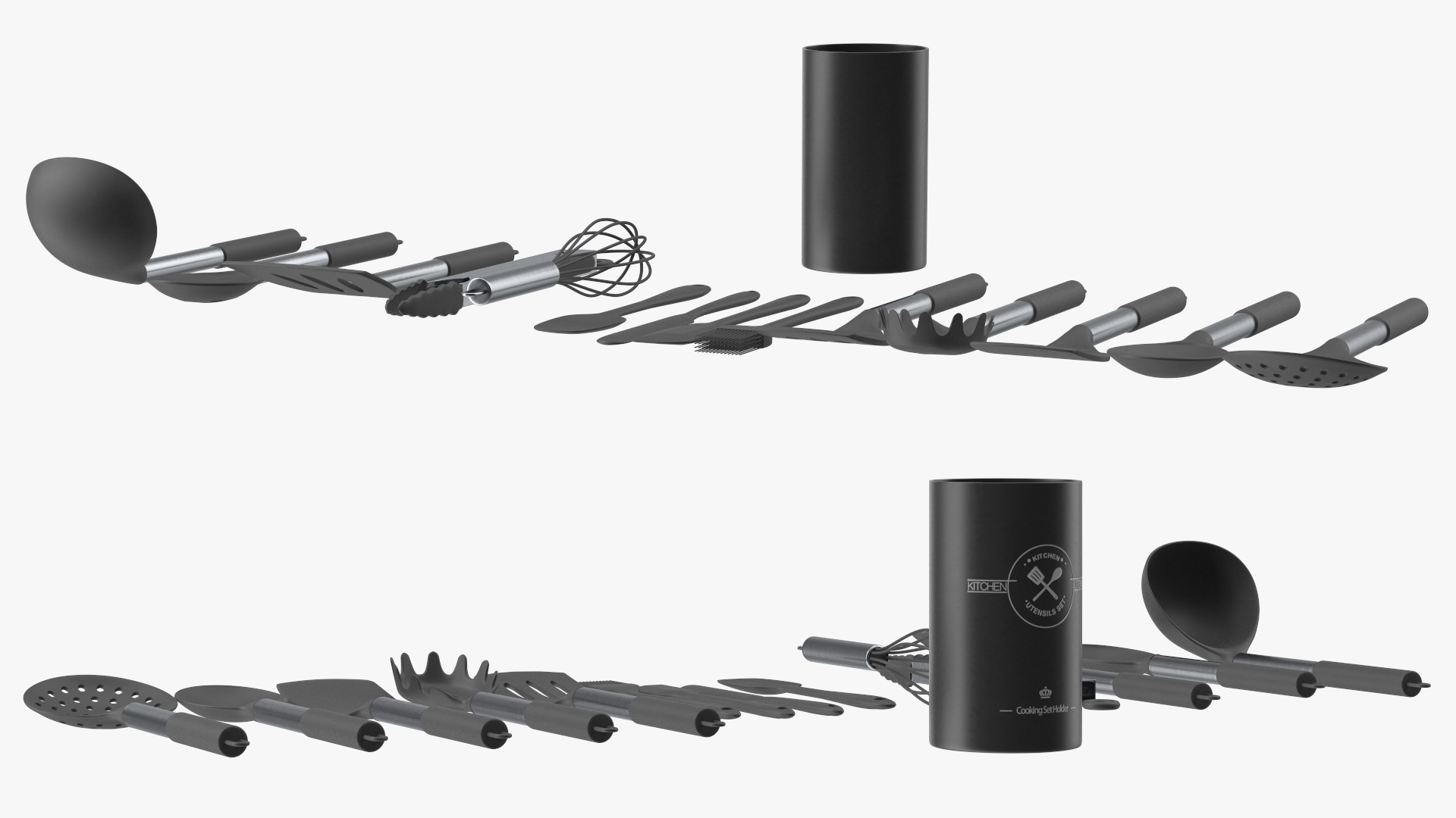 3D Cooking Utensil Set Chrome