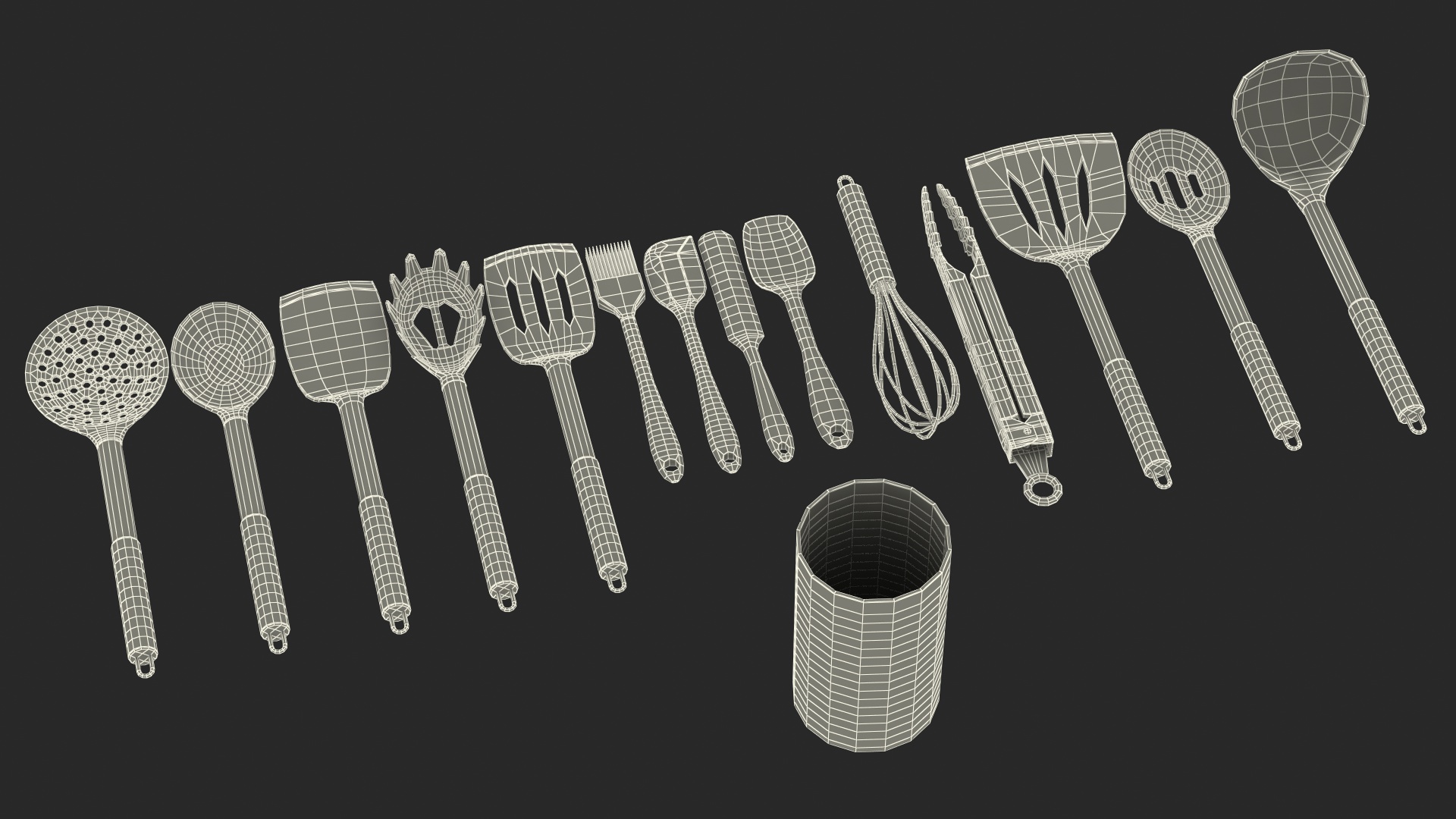 3D Cooking Utensil Set Chrome