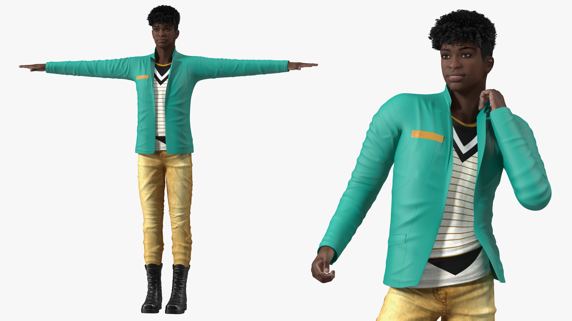 3D Dark Skin Teenager Fashionable Style Rigged model