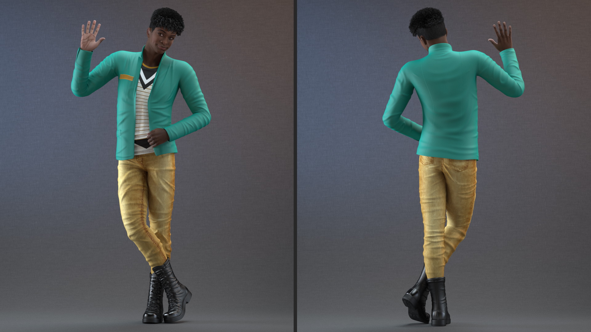 3D Dark Skin Teenager Fashionable Style Rigged model