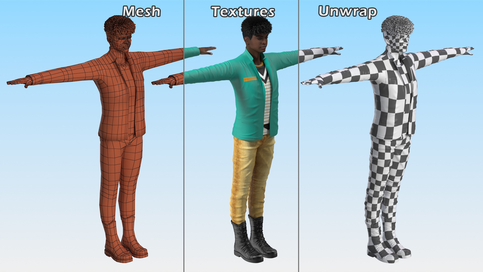 3D Dark Skin Teenager Fashionable Style Rigged model