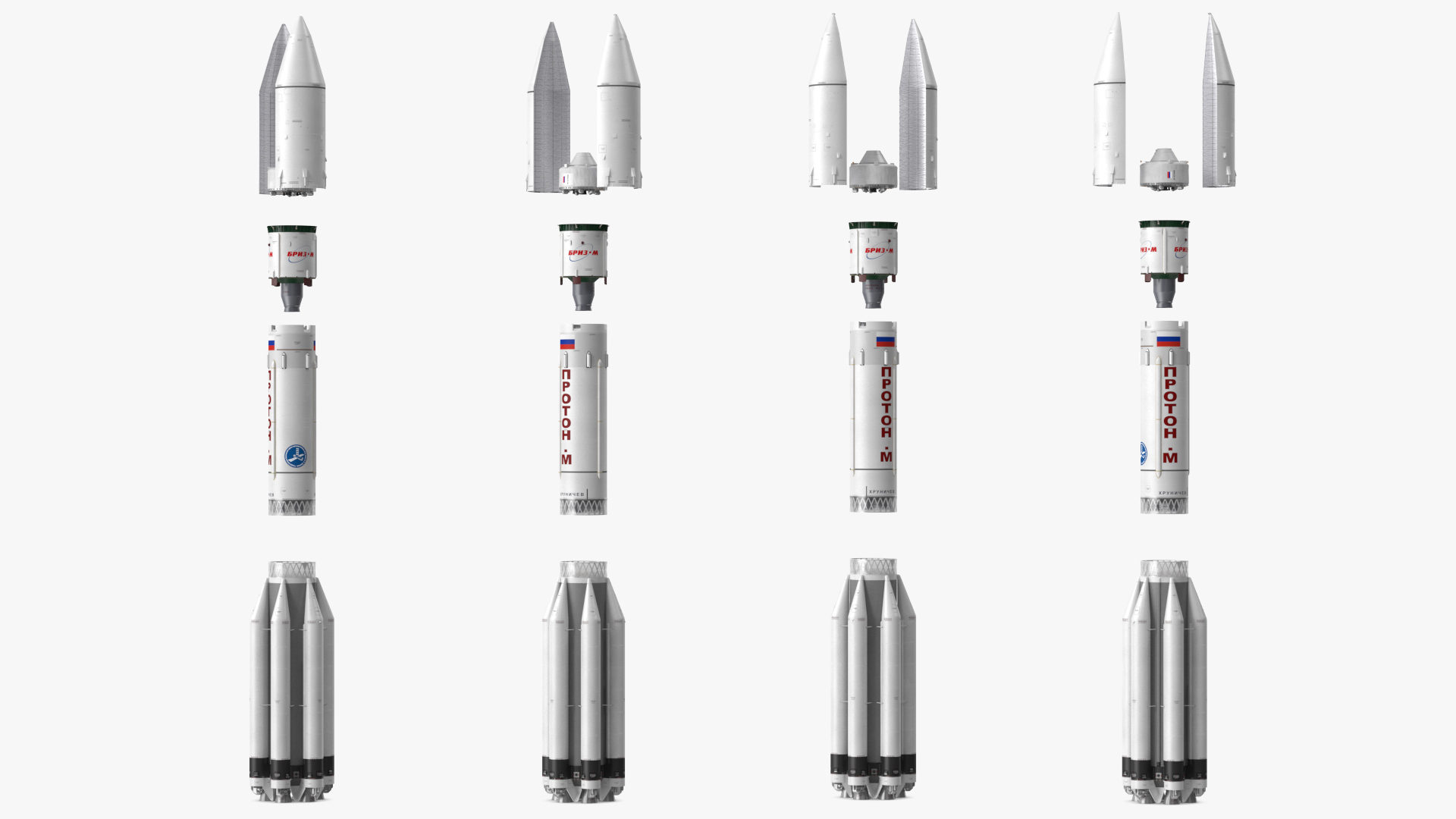 3D Proton M Rocket Main Parts