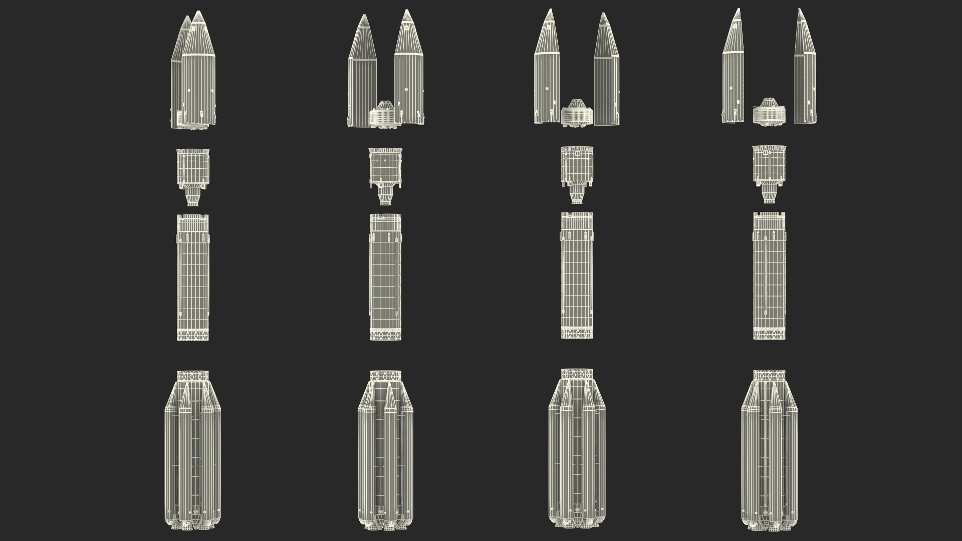 3D Proton M Rocket Main Parts
