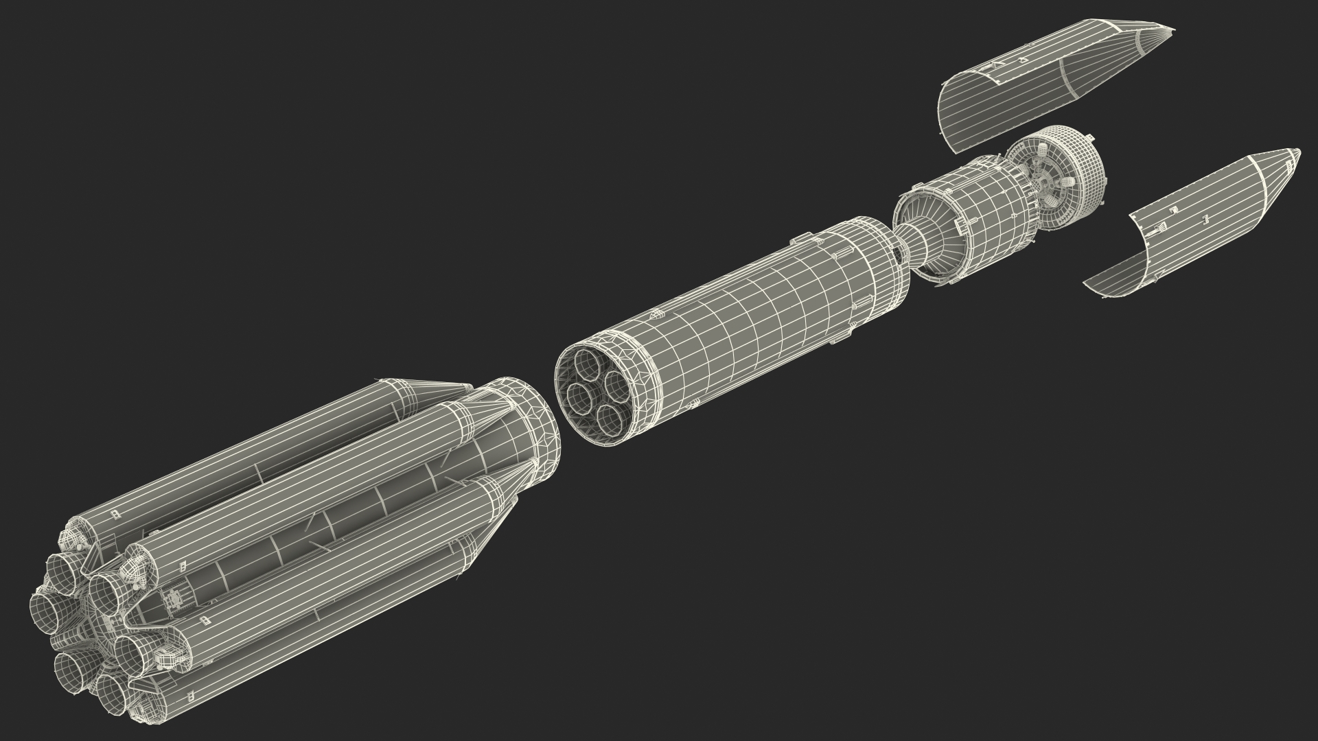 3D Proton M Rocket Main Parts