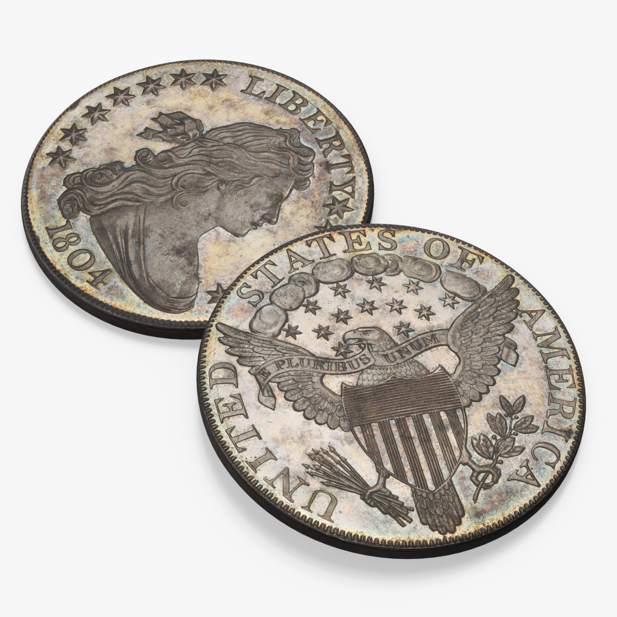Vintage Draped Bust Liberty Dollar 1804 Silver 3D model preview