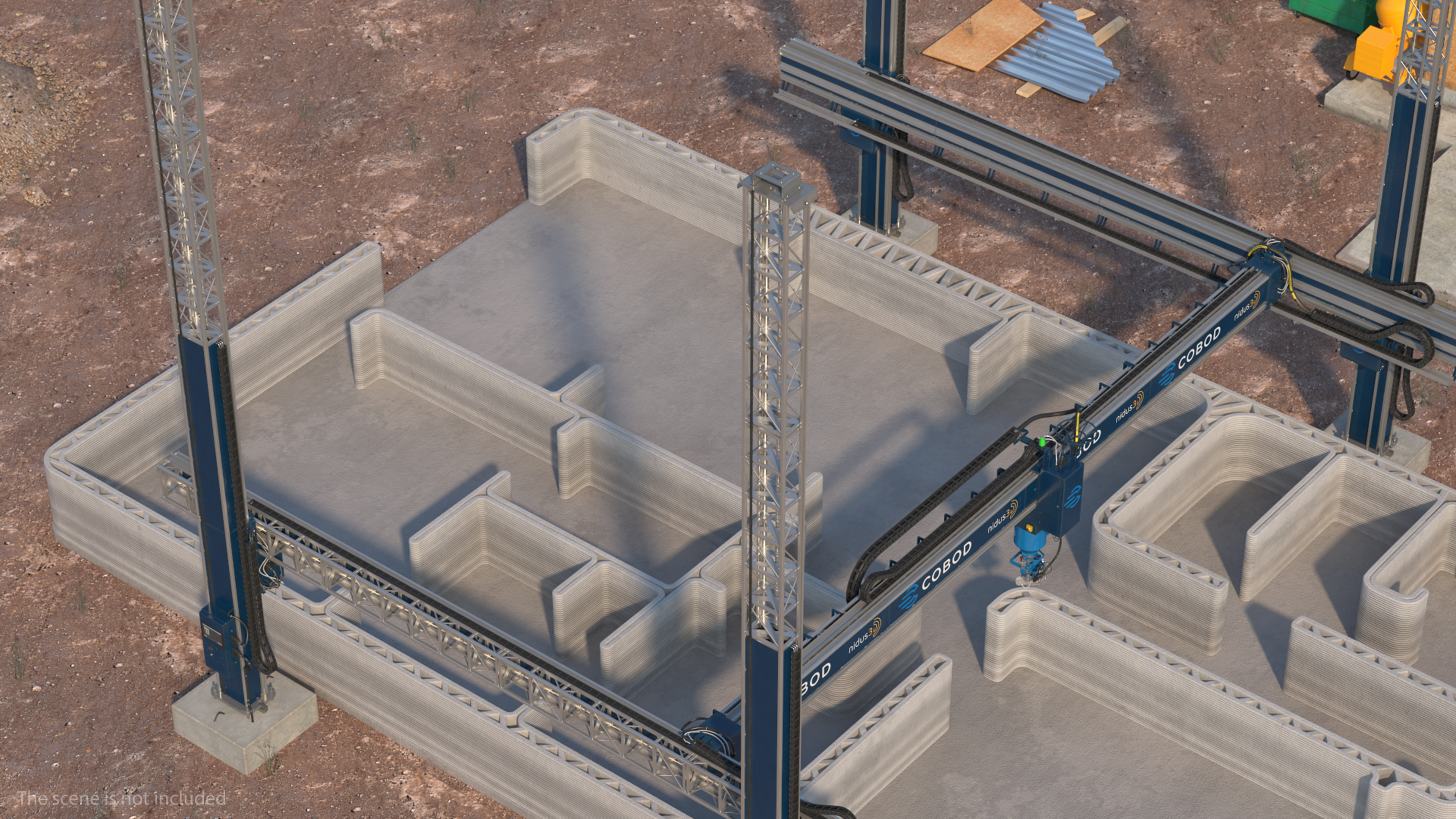 3D Construction 3D Printer at Work on Building Site model