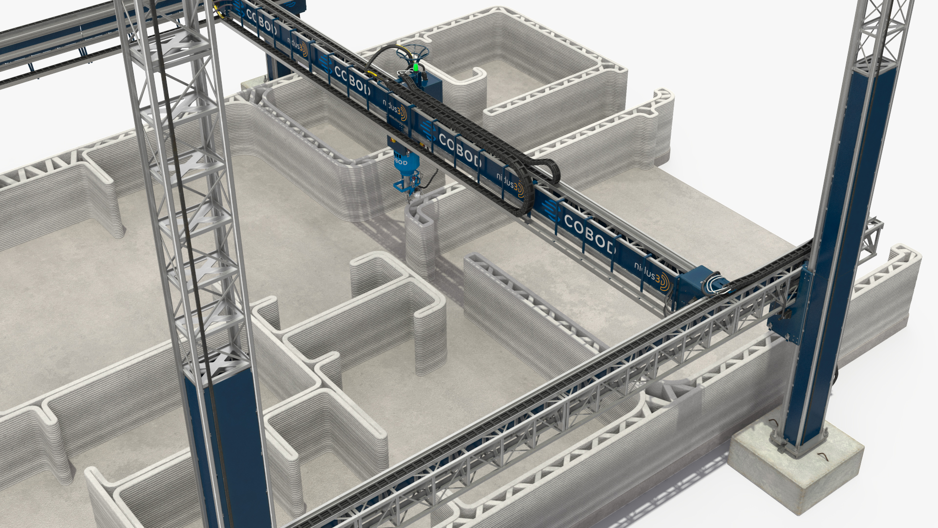 3D Construction 3D Printer at Work on Building Site model