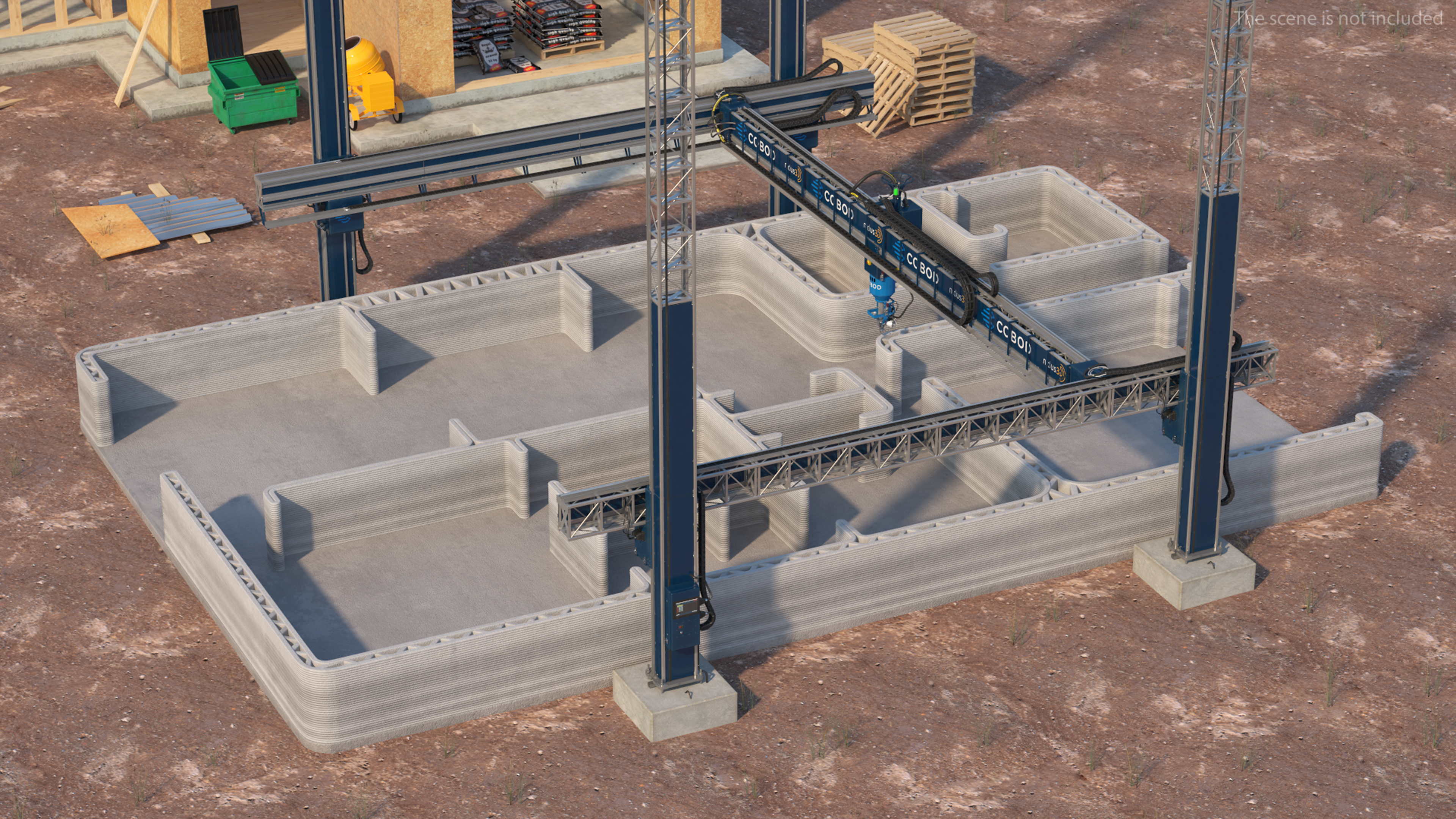 3D Construction 3D Printer at Work on Building Site model