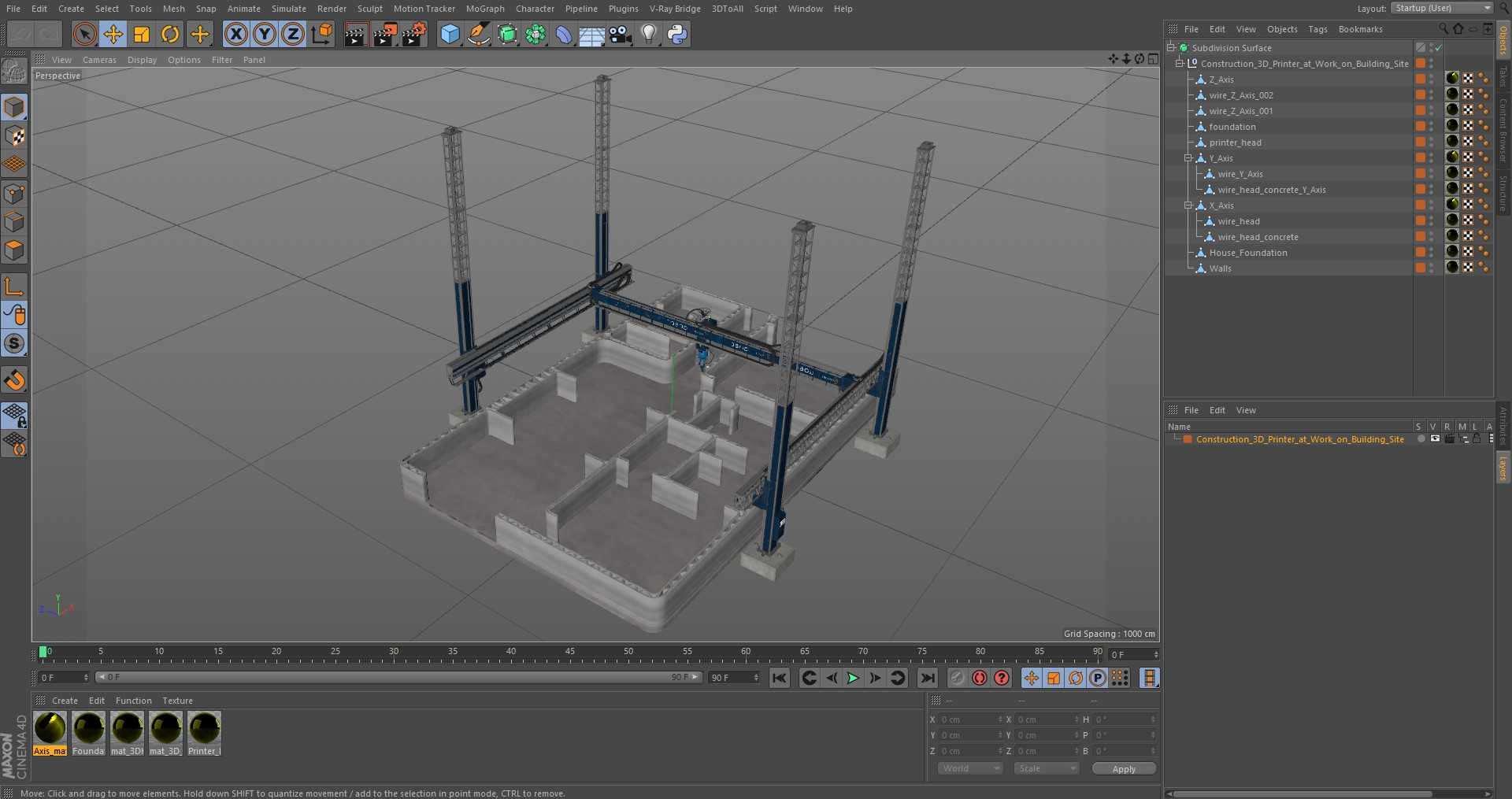 3D Construction 3D Printer at Work on Building Site model