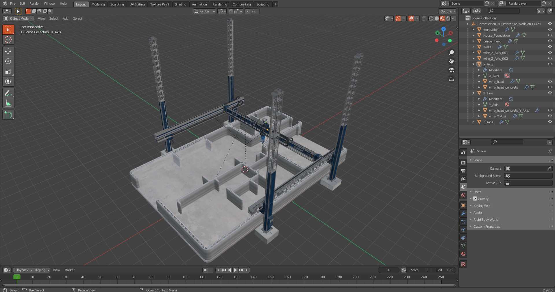 3D Construction 3D Printer at Work on Building Site model