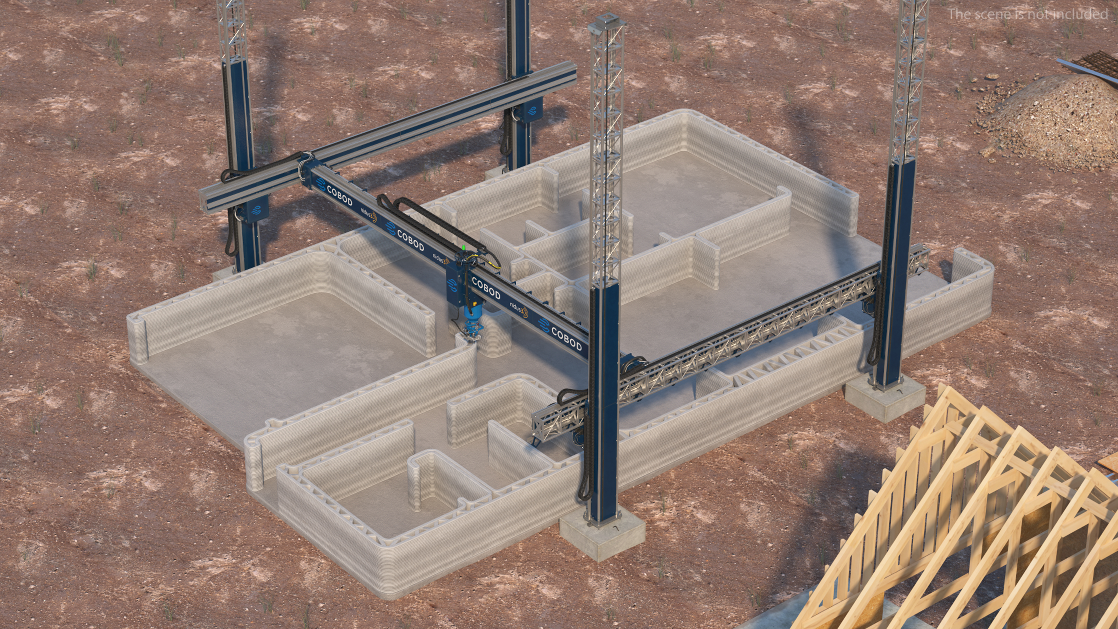 3D Construction 3D Printer at Work on Building Site model