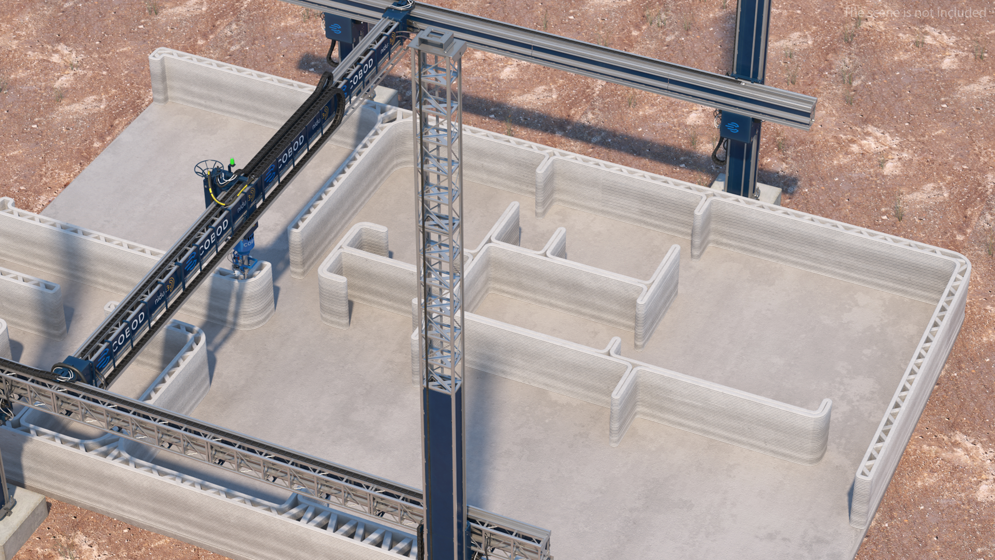 3D Construction 3D Printer at Work on Building Site model