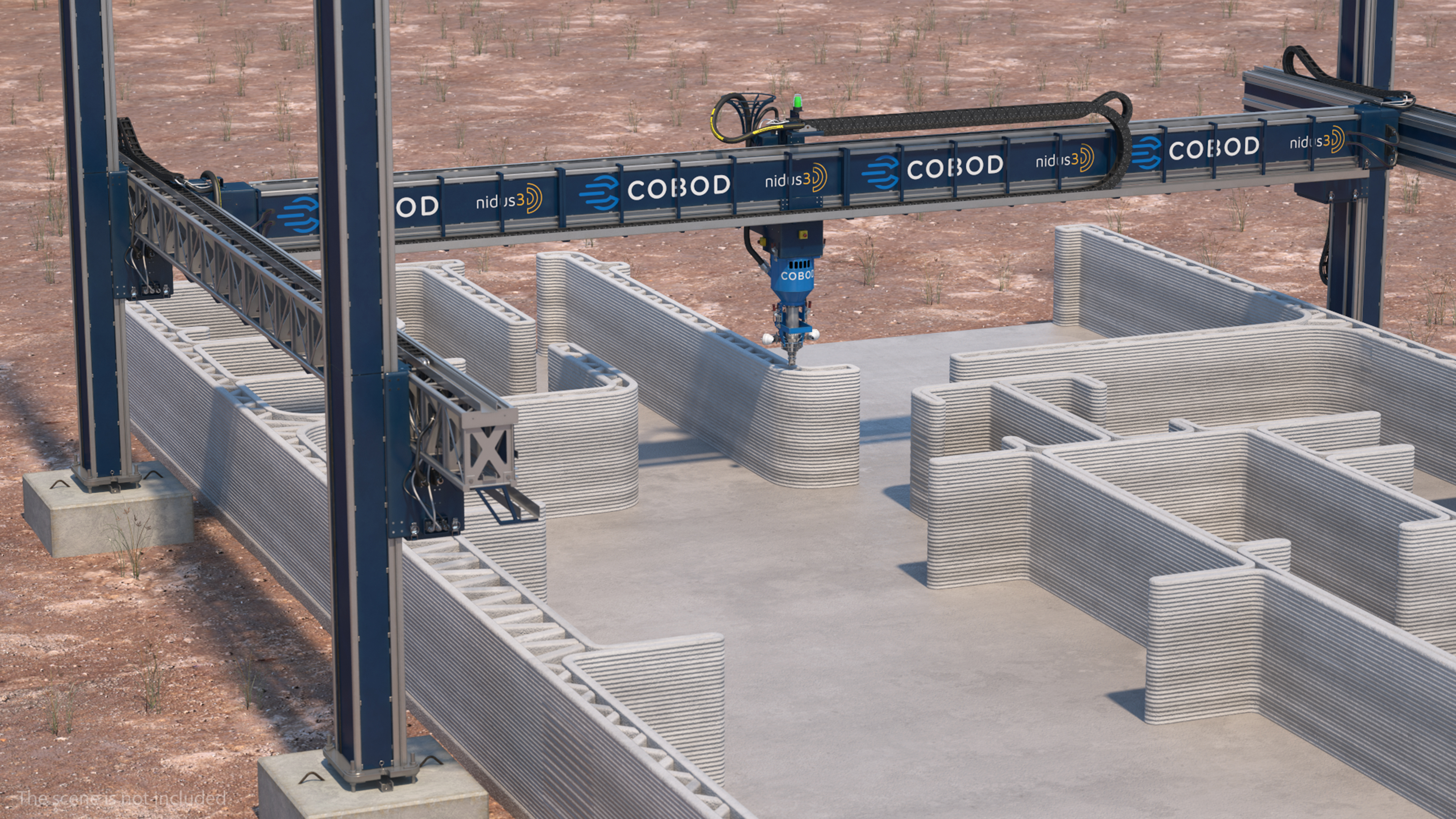 3D Construction 3D Printer at Work on Building Site model