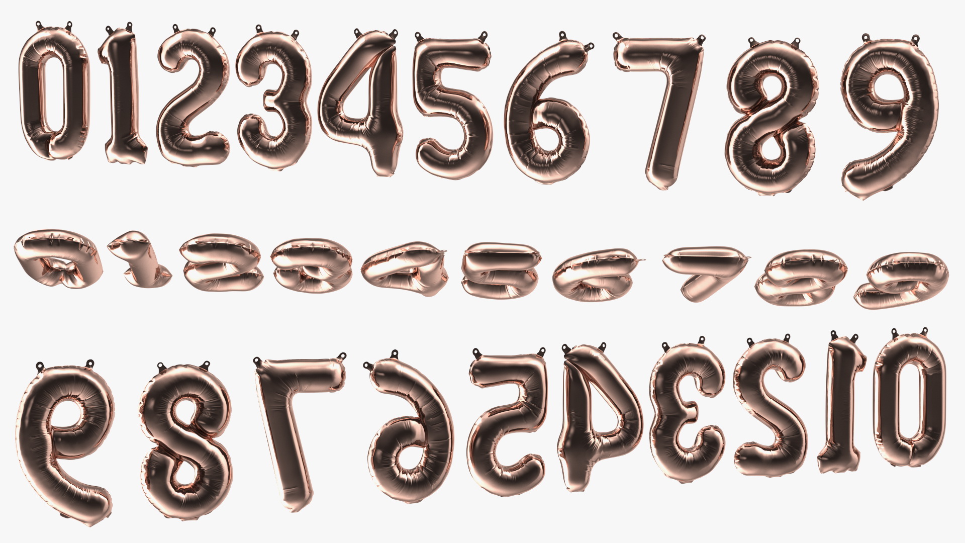 Balloon Numbers Set Rose Gold 3D model