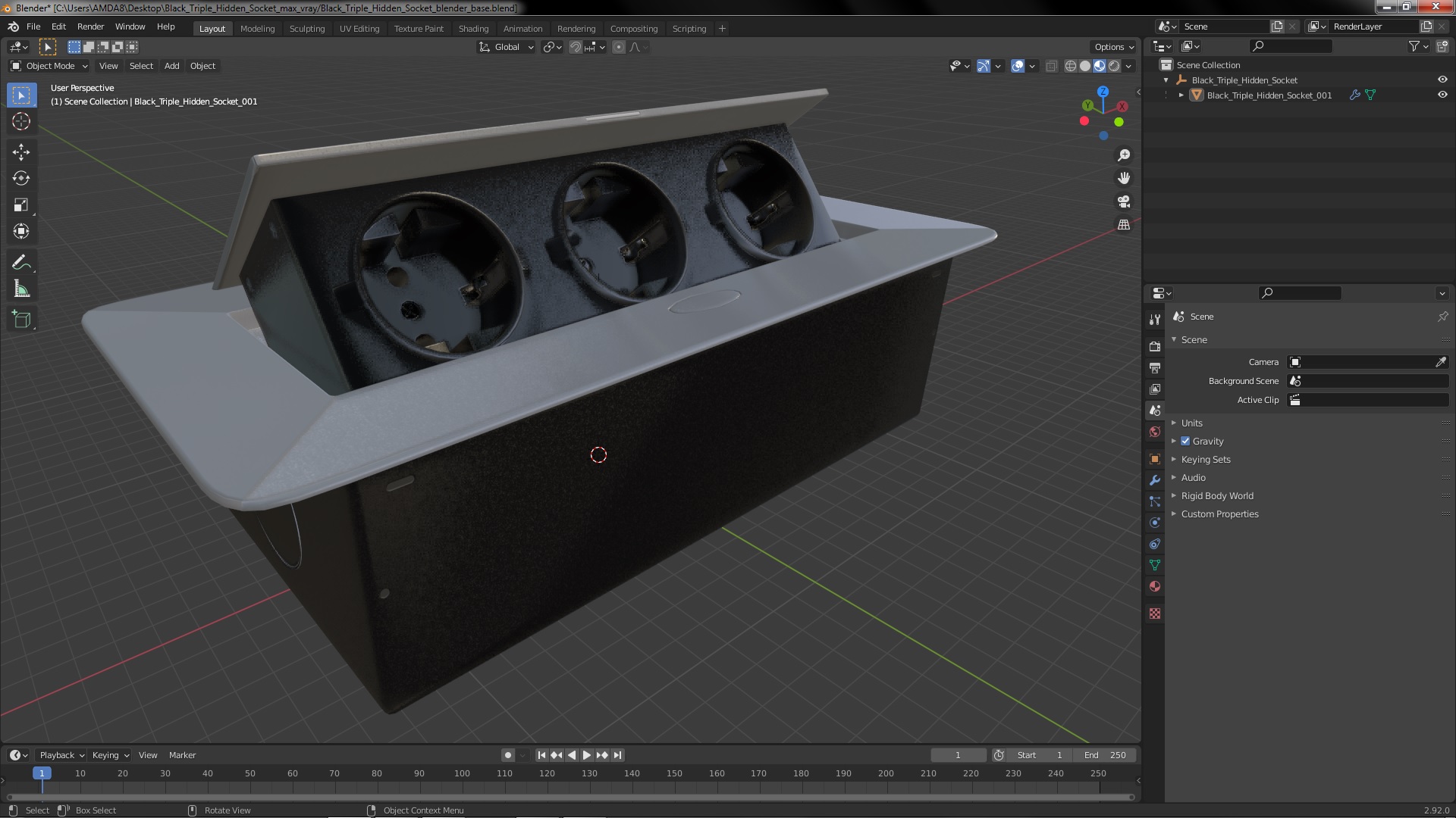 3D Black Triple Hidden Socket
