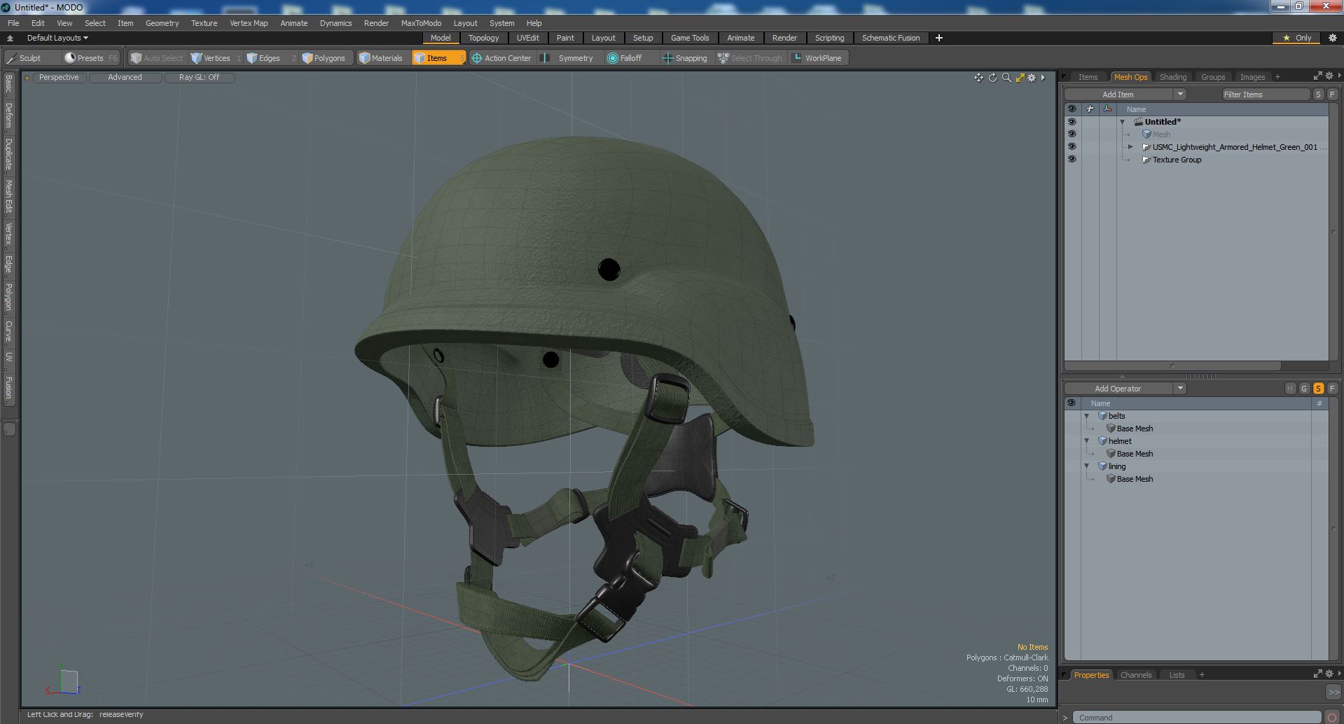 USMC Lightweight Armored Helmet Green 3D