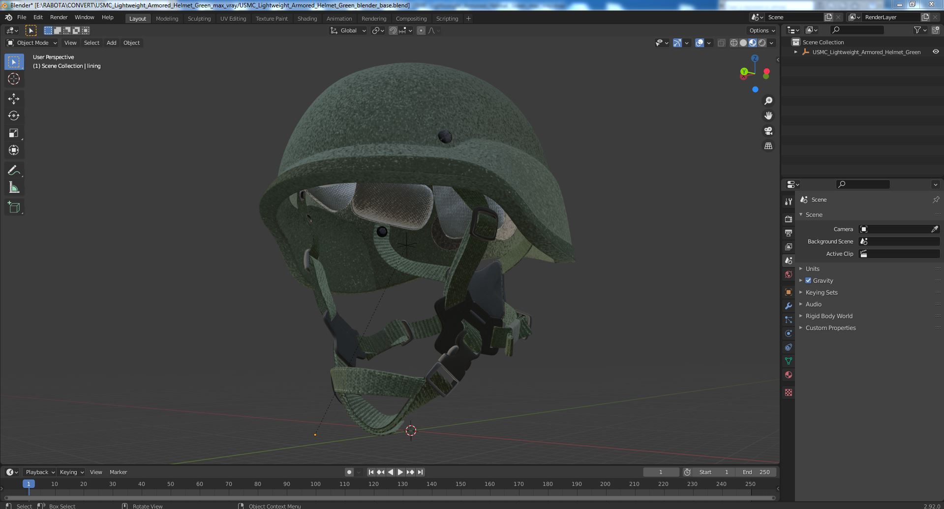 USMC Lightweight Armored Helmet Green 3D