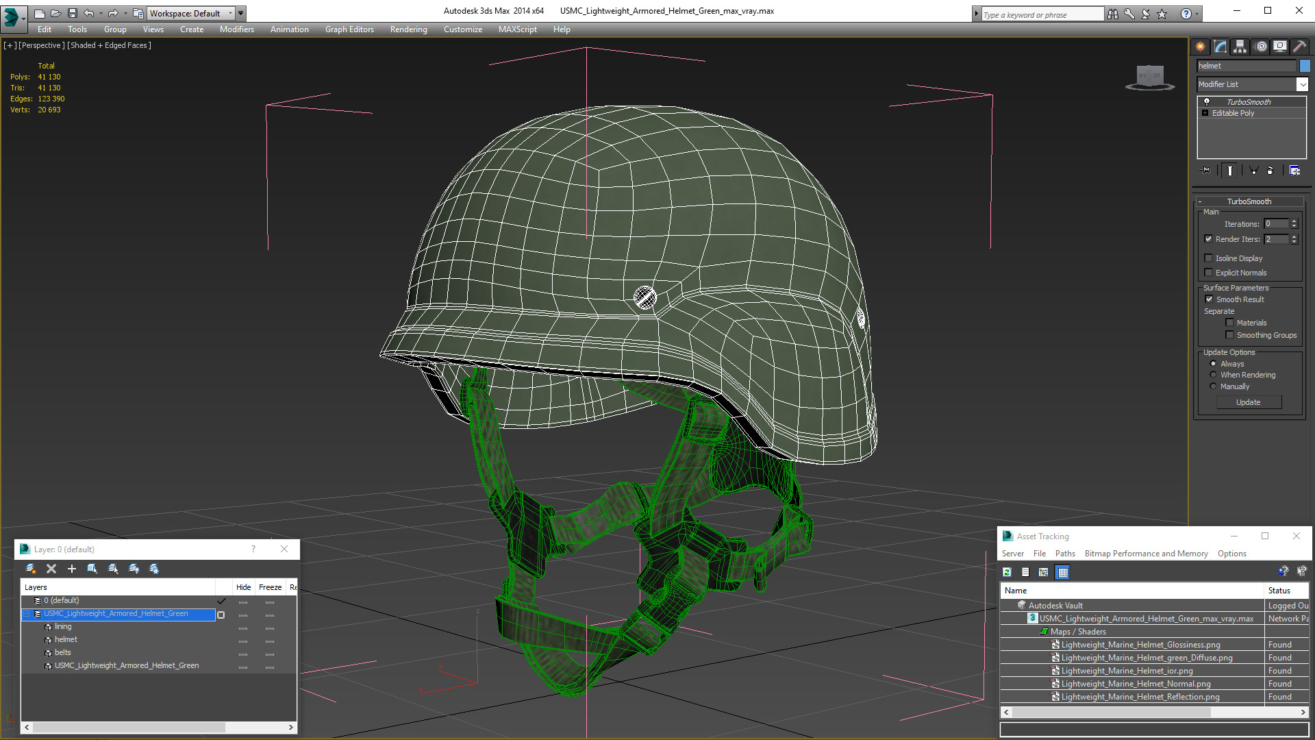 USMC Lightweight Armored Helmet Green 3D