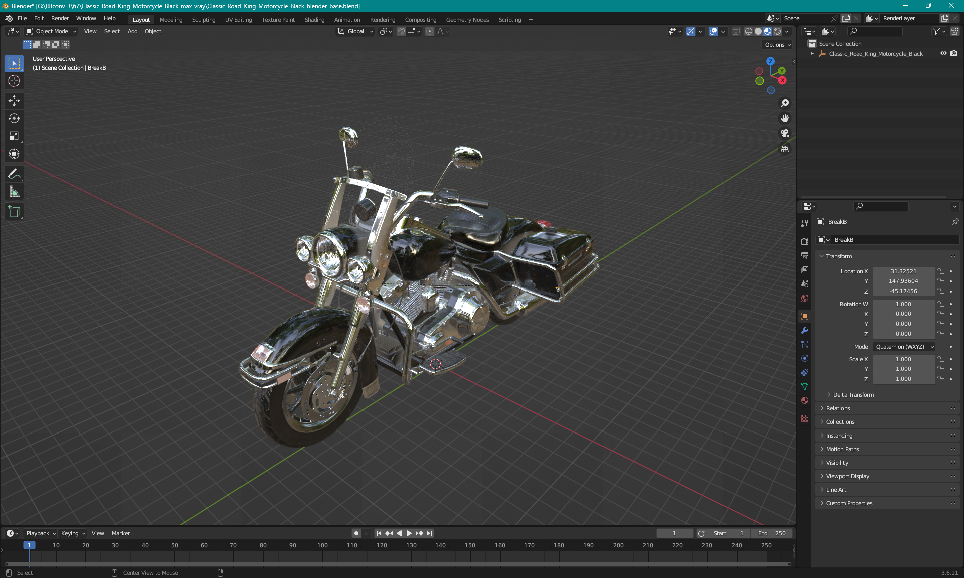 Classic Road King Motorcycle Black 3D model