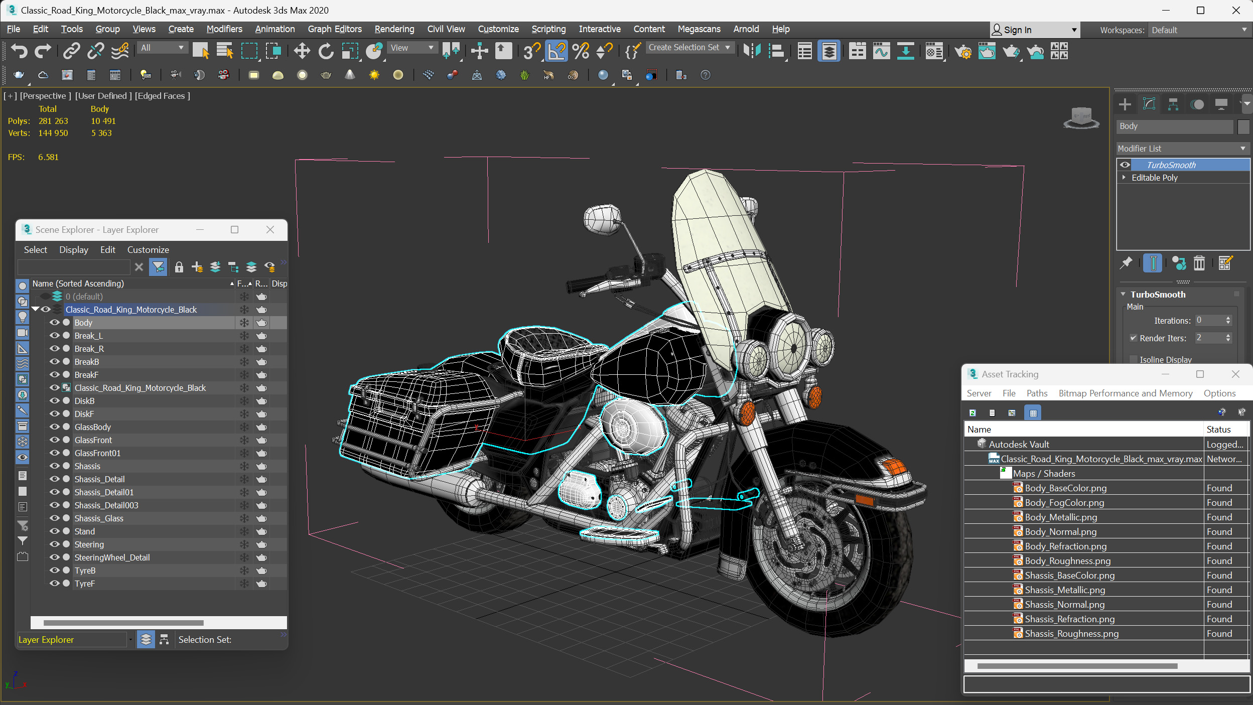 Classic Road King Motorcycle Black 3D model