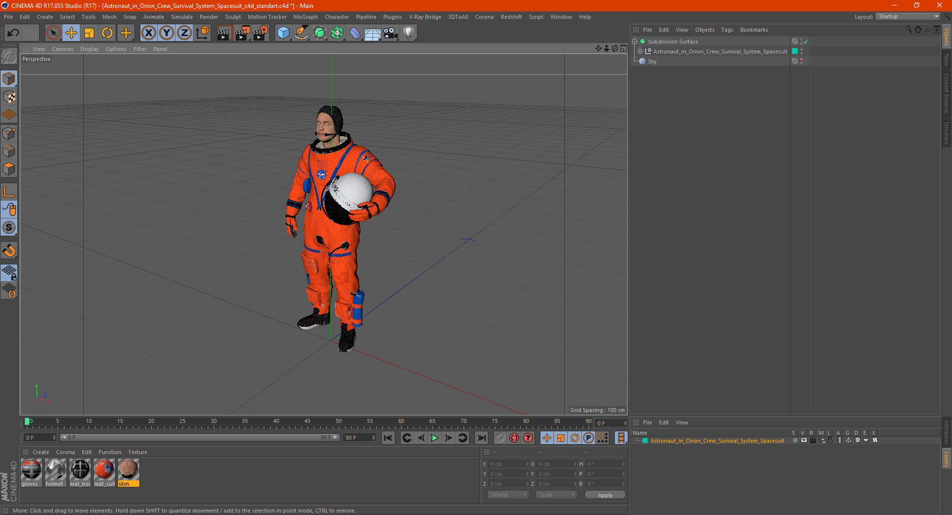 Astronaut in Orion Crew Survival System Spacesuit 3D model